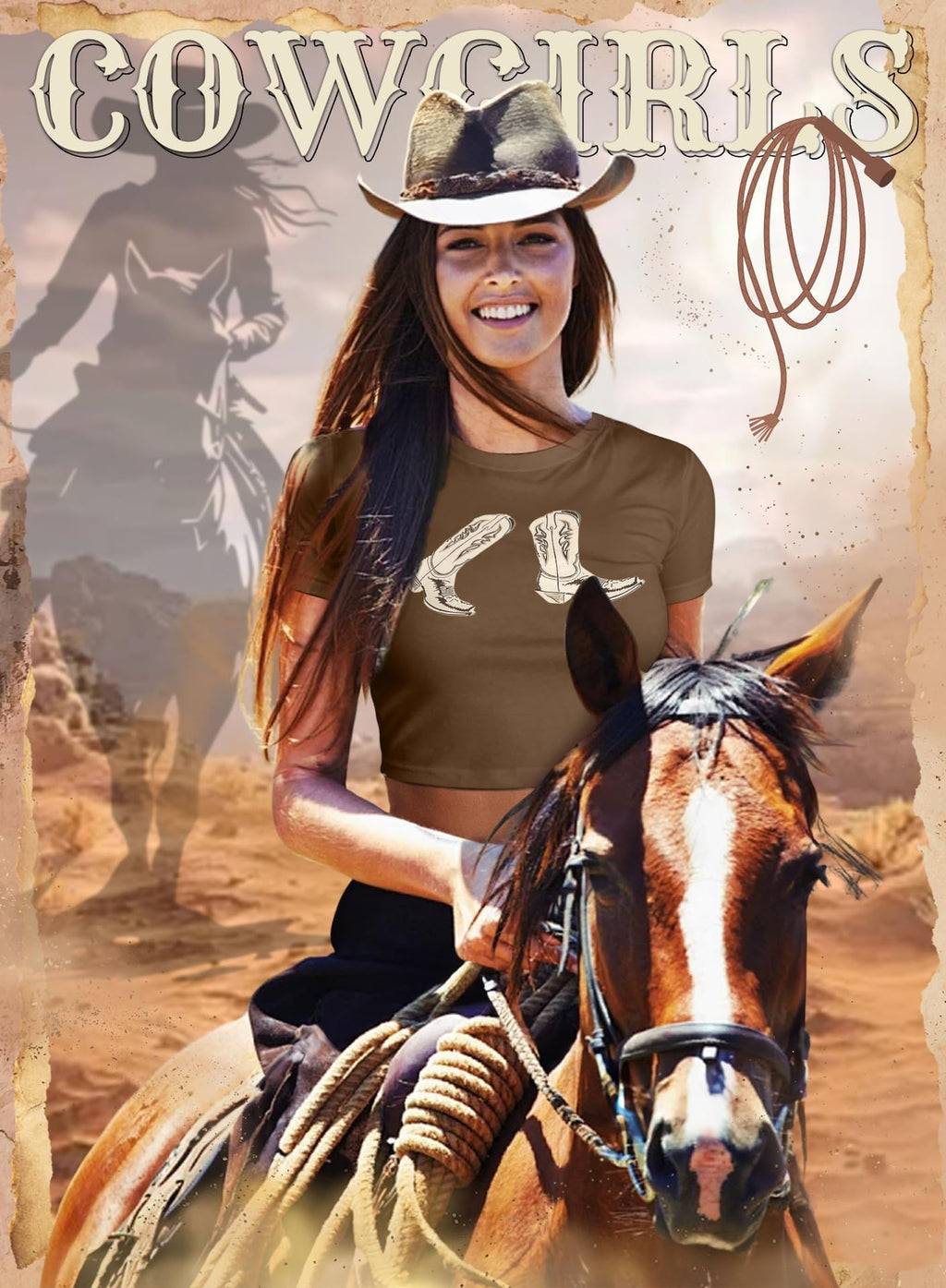 Western Cowgirl Crop Tops for Women - Country Rodeo Outfits Boot Print Summer Slim Shirt Sexy Cowboy Tee