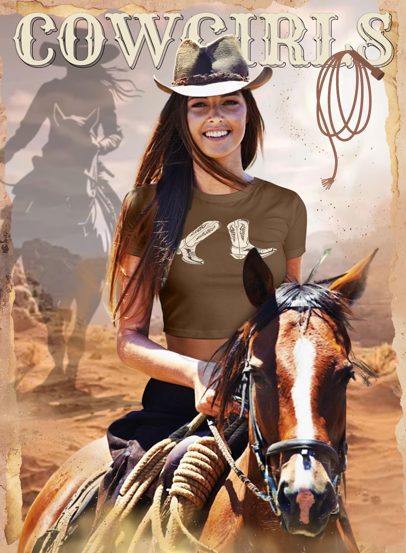 Western Cowgirl Crop Tops for Women - Country Rodeo Outfits Boot Print Summer Slim Shirt Sexy Cowboy Tee
