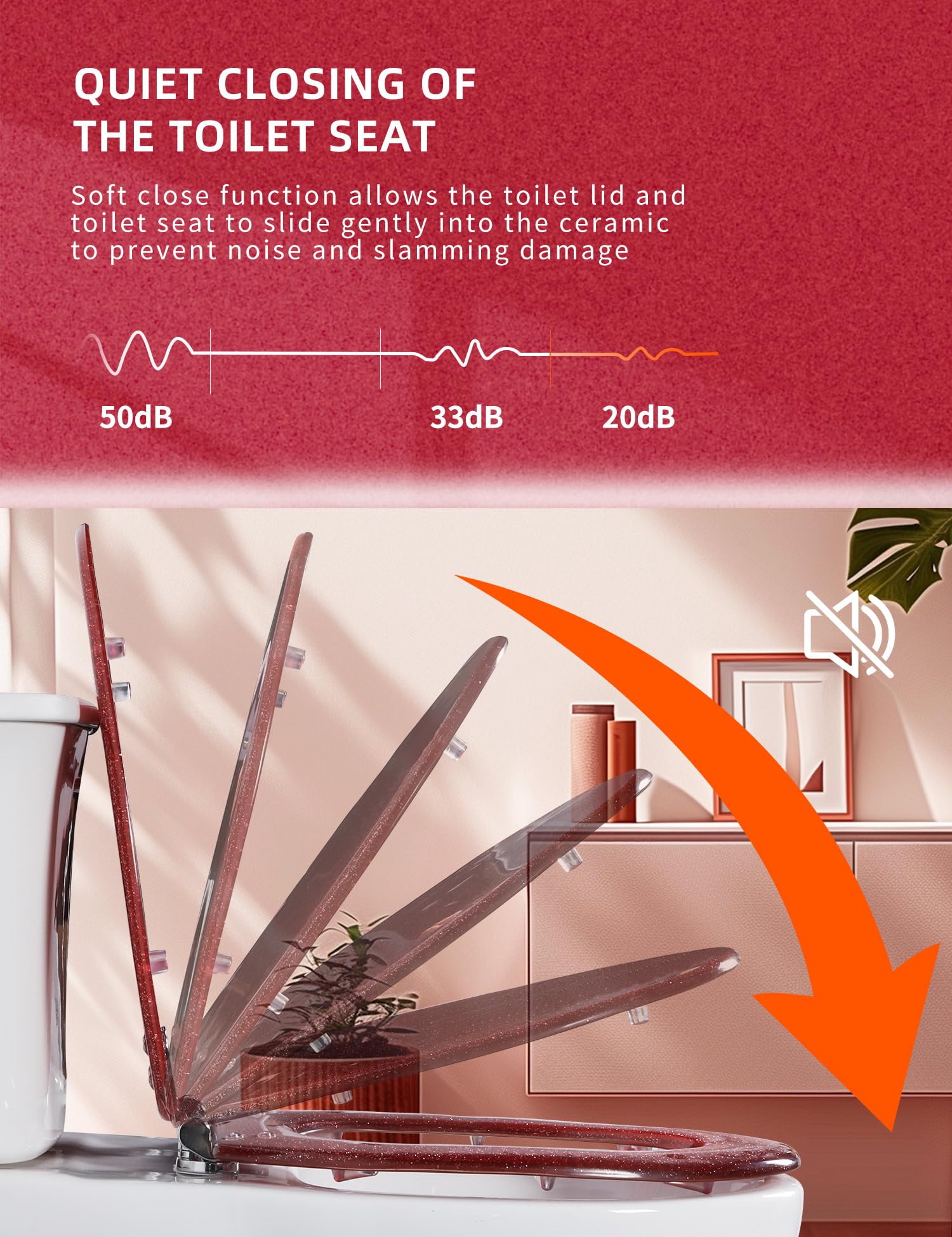 Round Resin Toilet Seat Glitter Soft Close Quick Release Metal Zinc Alloy Hinge Easy to Install also Easy to Clean, Decorative Acrylic Seats (17 Inch)