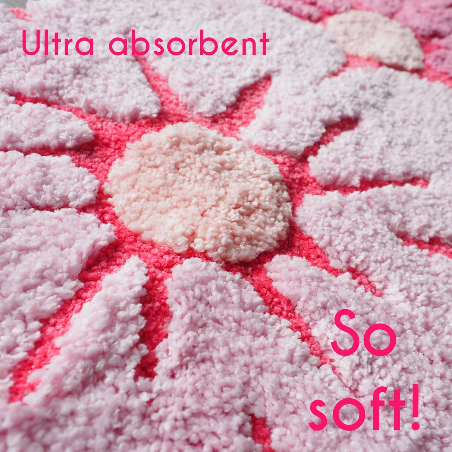 Pink Flower Bath Mat Daisy Floral Light Pink Blush Peach Coral Cute Bathroom Rugs