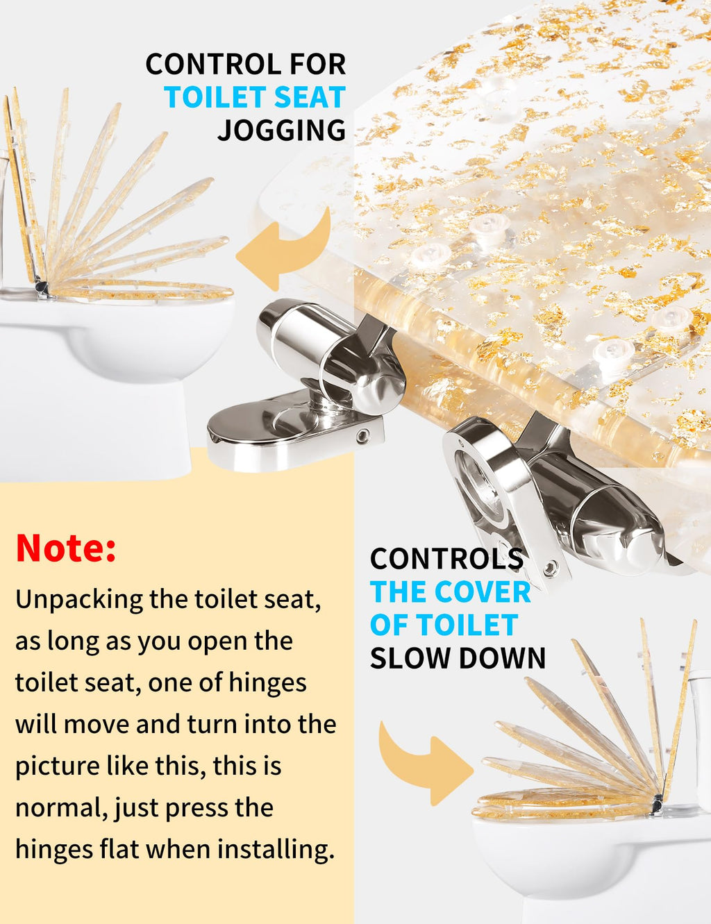 Round Resin Toilet Seat Glitter Soft Close Quick Release Metal Zinc Alloy Hinge Easy to Install also Easy to Clean, Decorative Acrylic Seats (17 Inch)