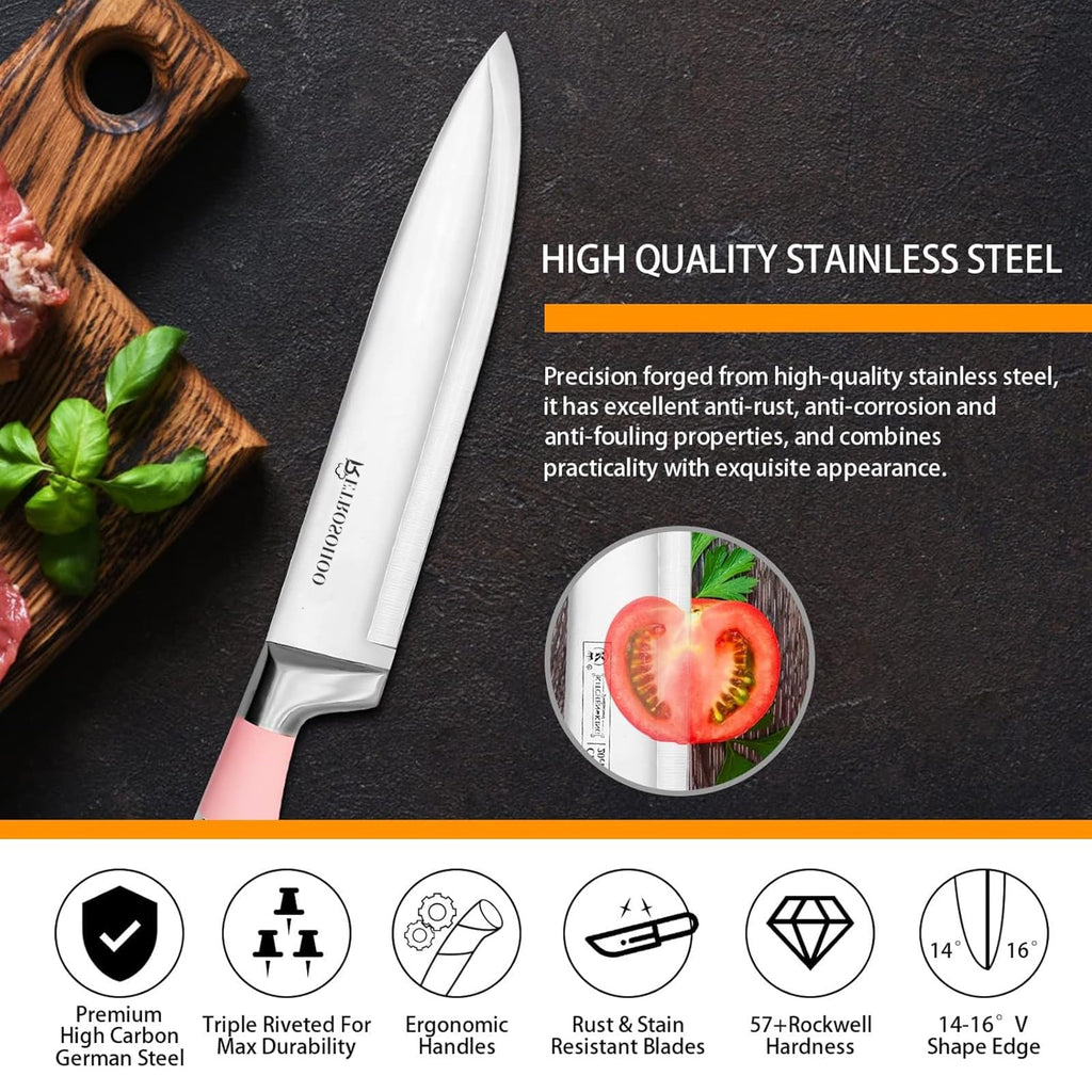 Kitchen Stainless Steel Knife Set, 9-Pieces Sharp Non-Stick Coated Chef Knives Block Set