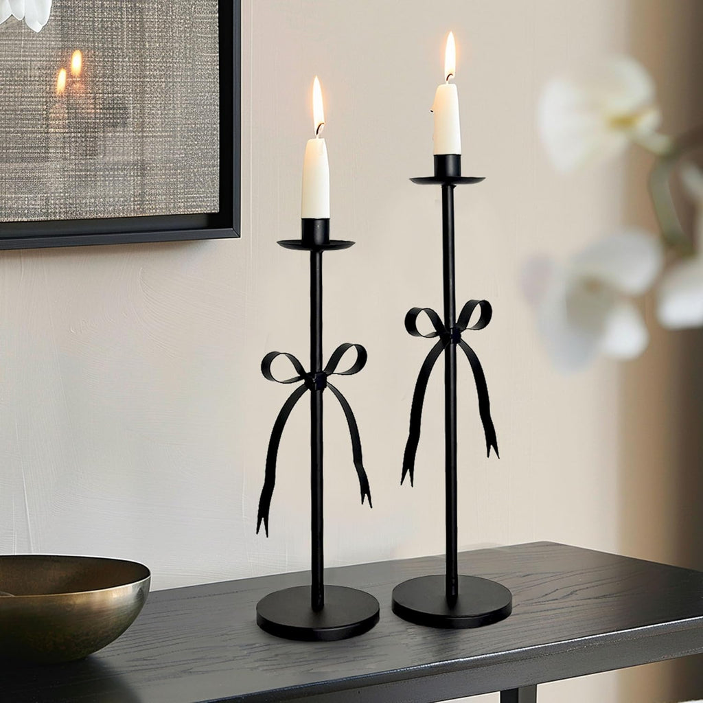 Bow Taper Candle Holders, Set of 2 Candle Stick Holders Set, Modern Decorative Centerpiece