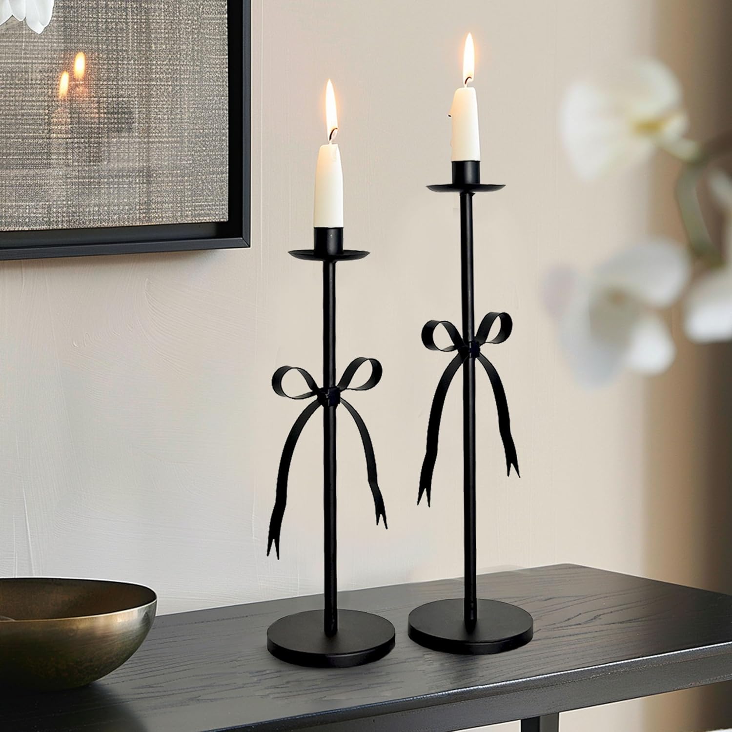 Bow Taper Candle Holders, Set of 2 Candle Stick Holders Set, Modern Decorative Centerpiece