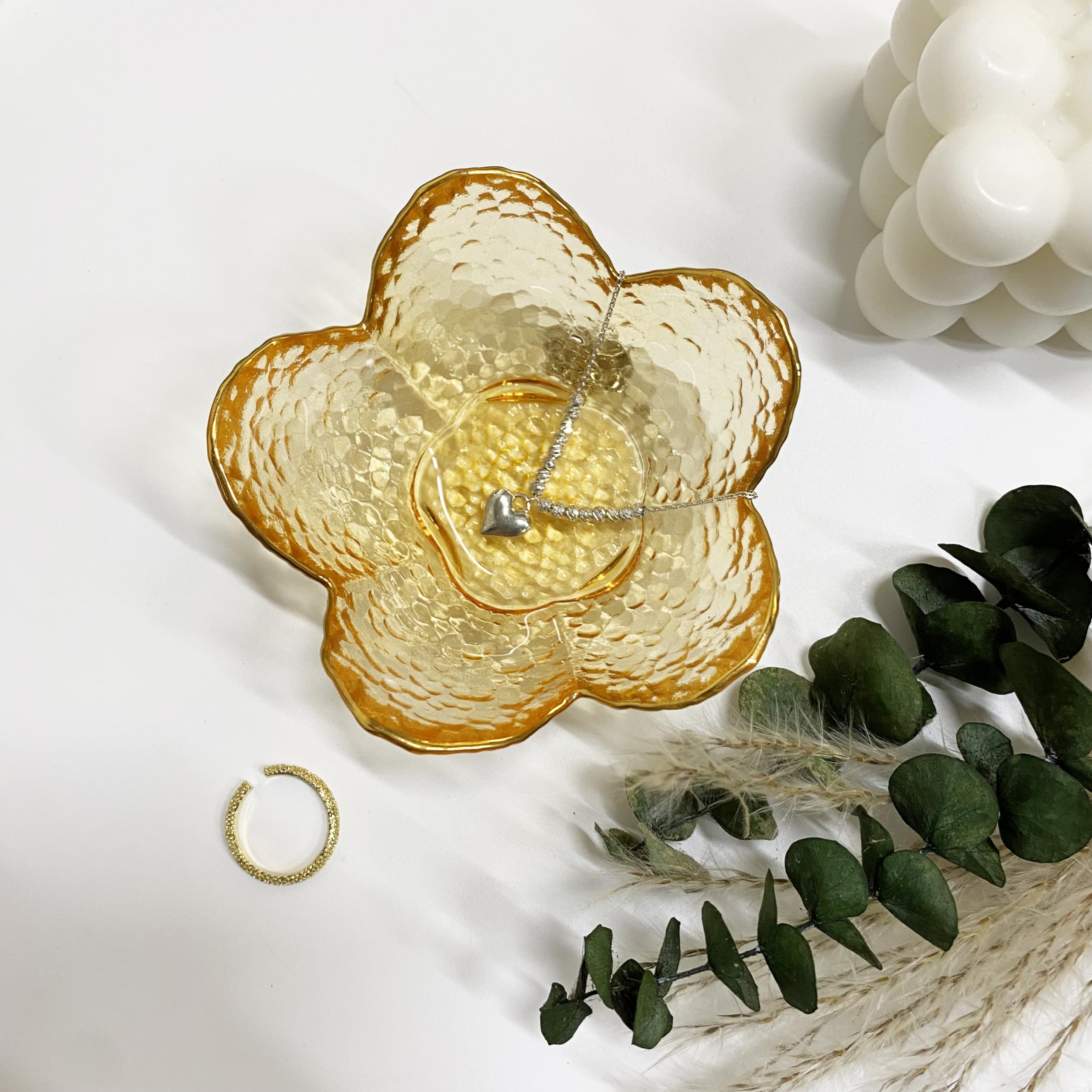 Flower Ring Dish Jewelry Tray, Decorative Glass Trinket Dish, Modern Accent Tray for Vanity Home Décor