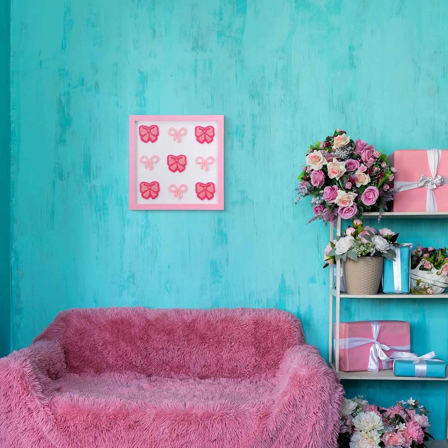 3D Textured Pink Bow Wall Art Decor Coquette Canvas Wall Decor, 12x12 Inch