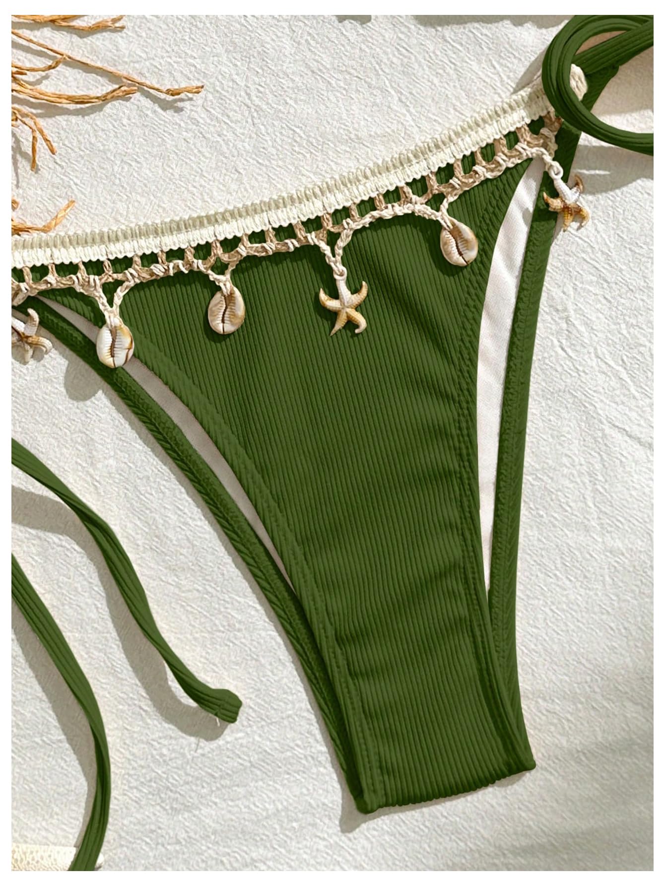 Women's 2 Piece Halter Triangle Bathing Suit Ribbed Bikini Swimsuits