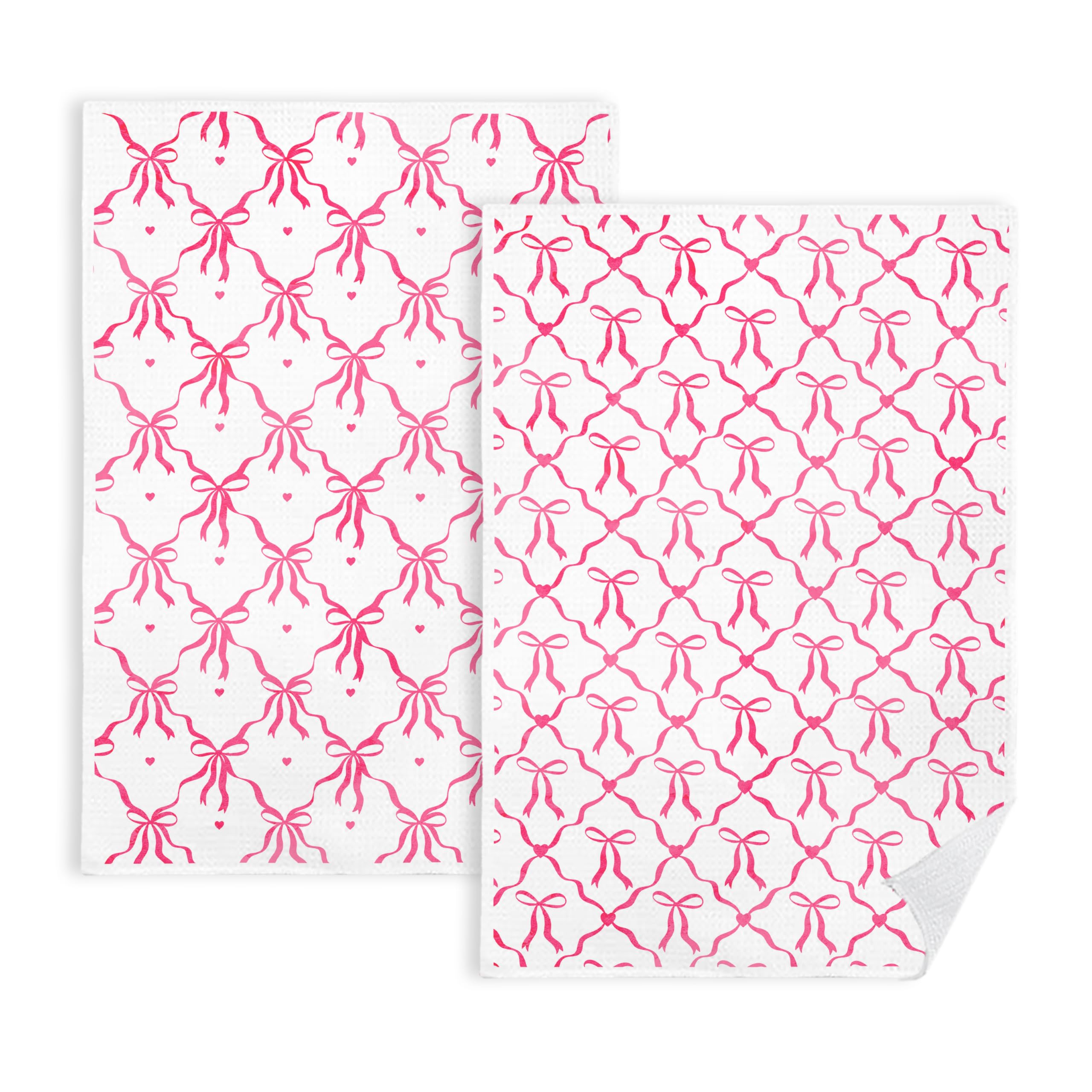 Coquette Bow Floral Kitchen Towels, Preppy Bow Dish Tea Towels for Kitchen Decor, Rustic Cottagecore Botanical Hand Towels for Bathroom Decor, 16x24 Inch