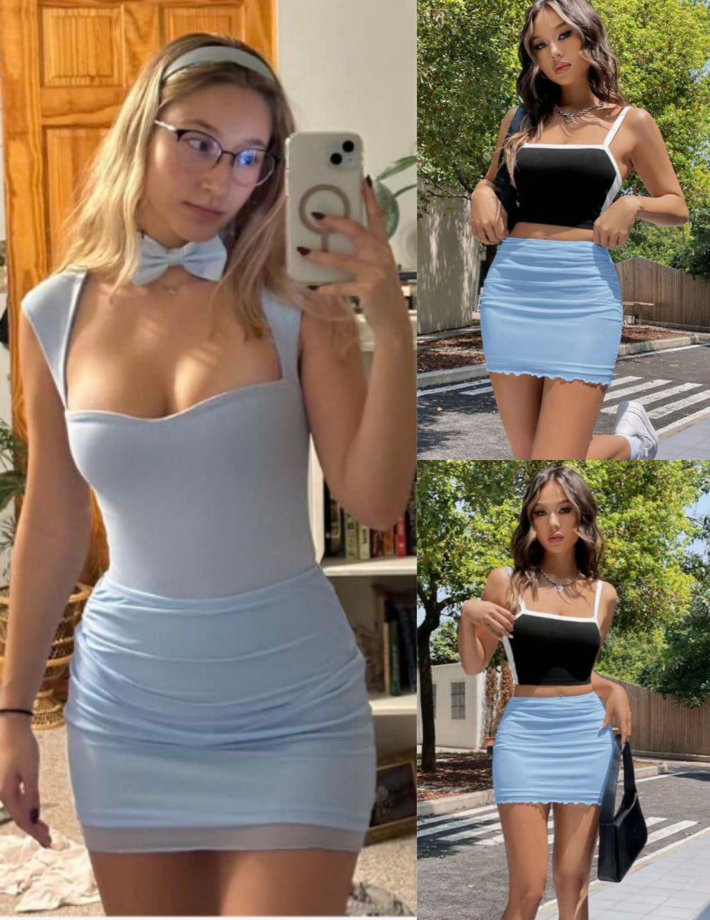 Women Sexy Skirt Ruched Bodycon Double Layer Club Skirt Lettuce Trim