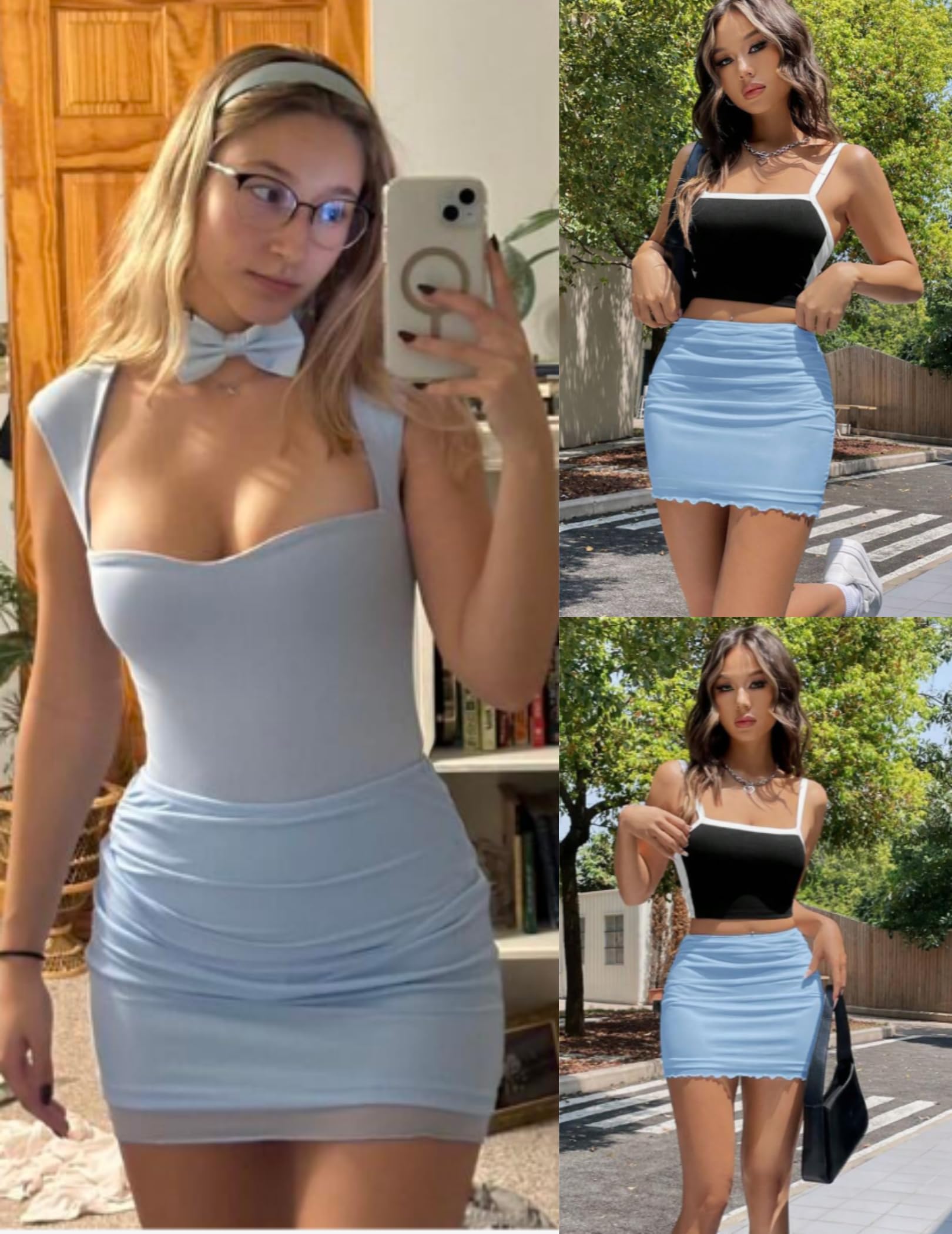 Women Sexy Skirt Ruched Bodycon Double Layer Club Skirt Lettuce Trim