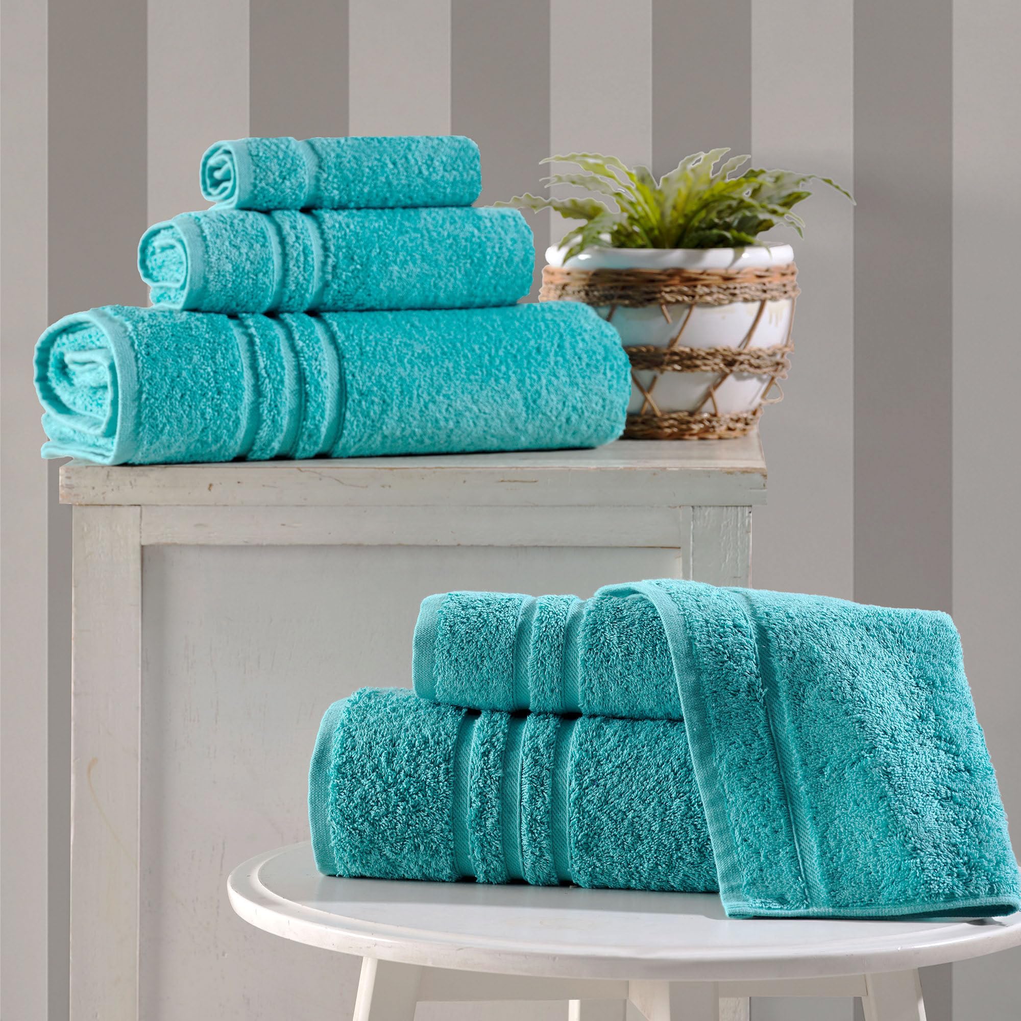 Linen Bath Towels Set for Bathroom Original Turkish Cotton Soft, Absorbent and Premium 2 Bath Towels, 2 Hand Towels, 2 Washcloths