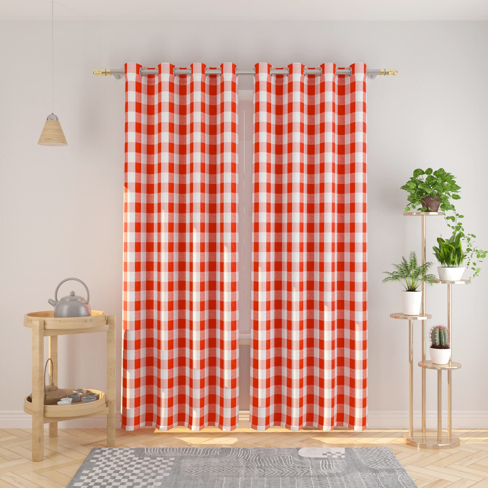 Tier Curtains Check Gingham Plaid Window Curtain Panels Bathroom Grommet Top Window Treatment 2 Panels
