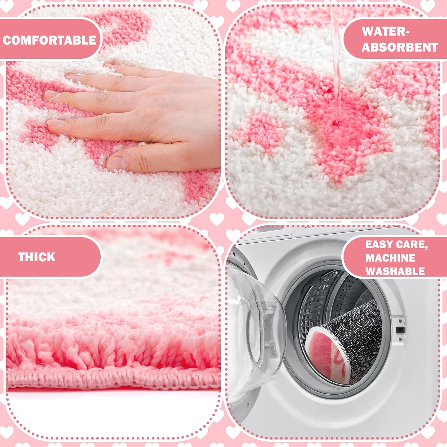 Scalloped Bow Bathroom Mat Pink Coquette Bath Mat Non Slip Absorbent Bow Bath Rugs Microfiber Washable Preppy Rugs Aesthetic Room Decor for Shower Bathtub Sink Bedroom Front Door