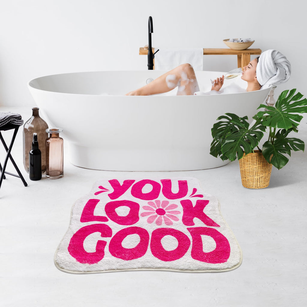 You Look Good Bath Mat Flower Bathroom Rug, Soft Absorbent Water Non Slip Rug, Superior Washable Microfiber (21"x25")