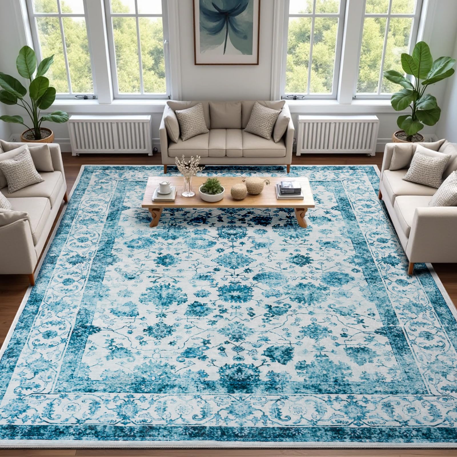 Washable Area Rugs Door Mat Entryway Vintage Floral Non-Slip Low Pile Entrance Thin Rug Carpet for Kitchen Bathroom Living Room Pink