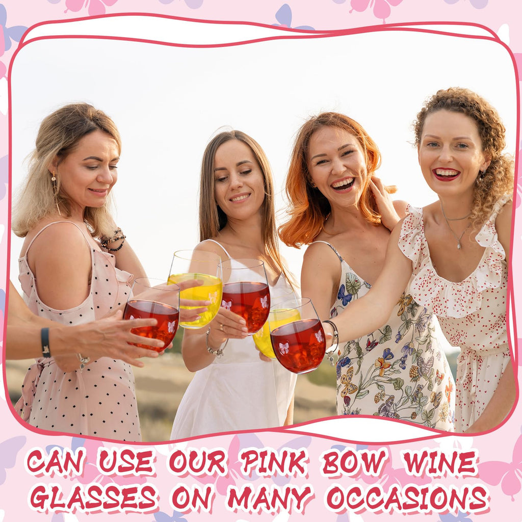 Pink Bow Aesthetic Stemless Wine Glasses 18 oz