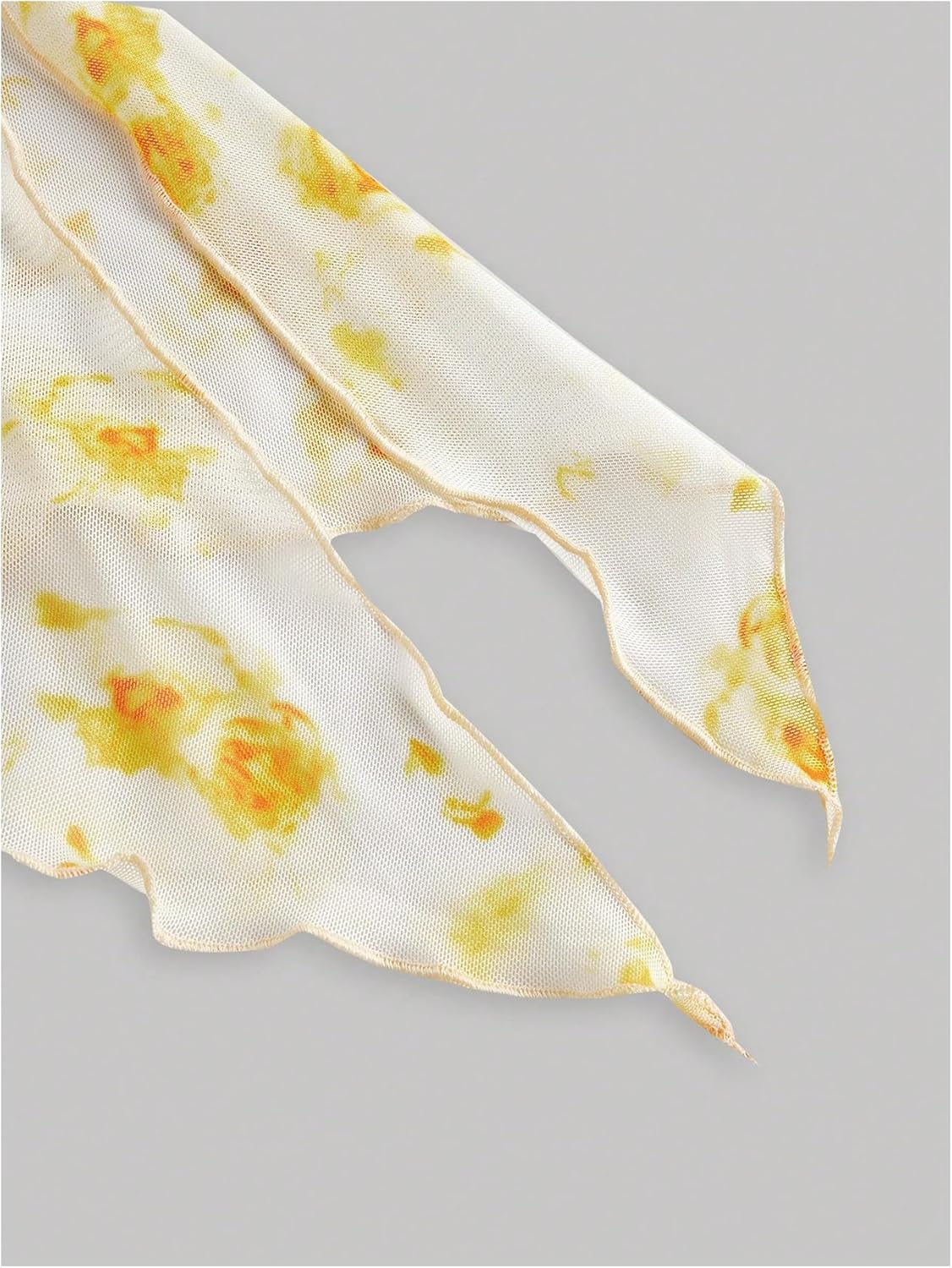 Verdusa Women's Floral Print Mesh Bell Sleeve Tie-Front Top with Lettuce Trim