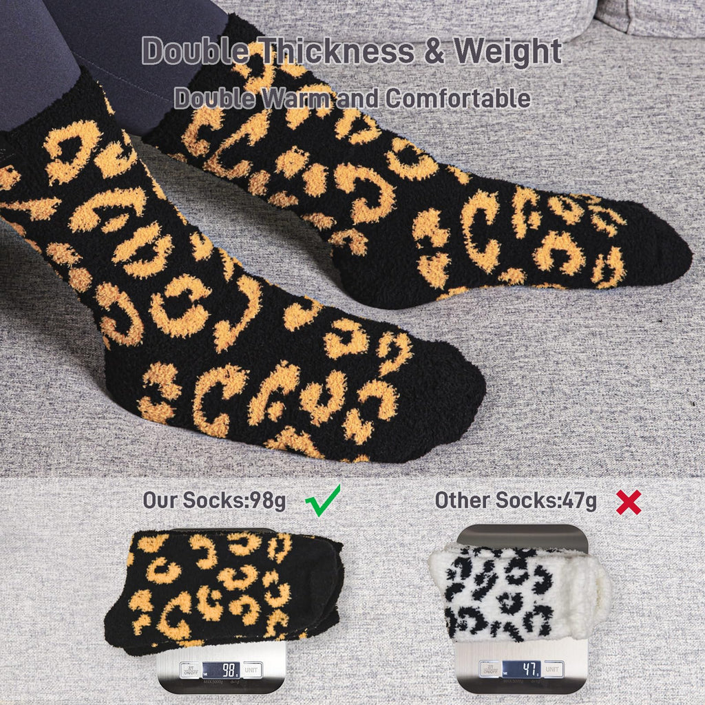 Fuzzy Socks for Women Leopard Print,Microfiber Cozy Socks Fluffy Warm Socks for Women, Luxury Gifts for Women