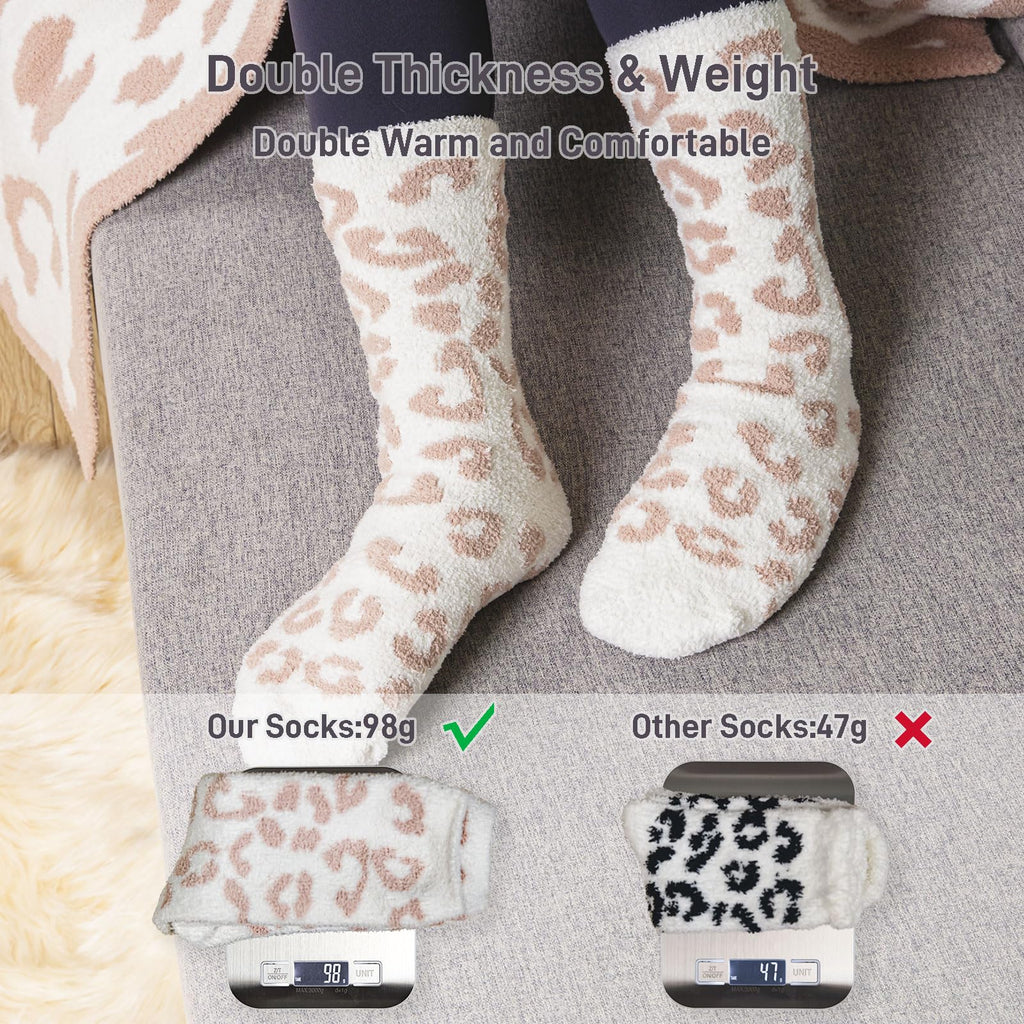 Fuzzy Socks for Women Leopard Print,Microfiber Cozy Socks Fluffy Warm Socks for Women, Luxury Gifts for Women
