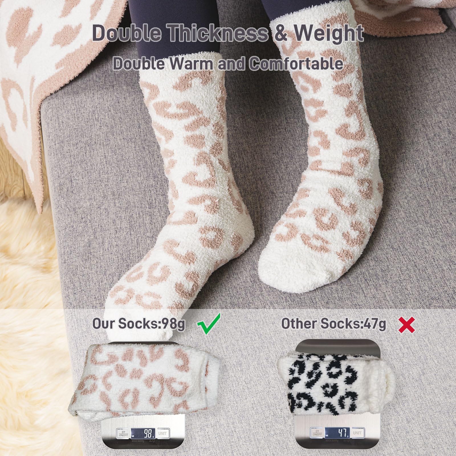 Fuzzy Socks for Women Leopard Print,Microfiber Cozy Socks Fluffy Warm Socks for Women, Luxury Gifts for Women