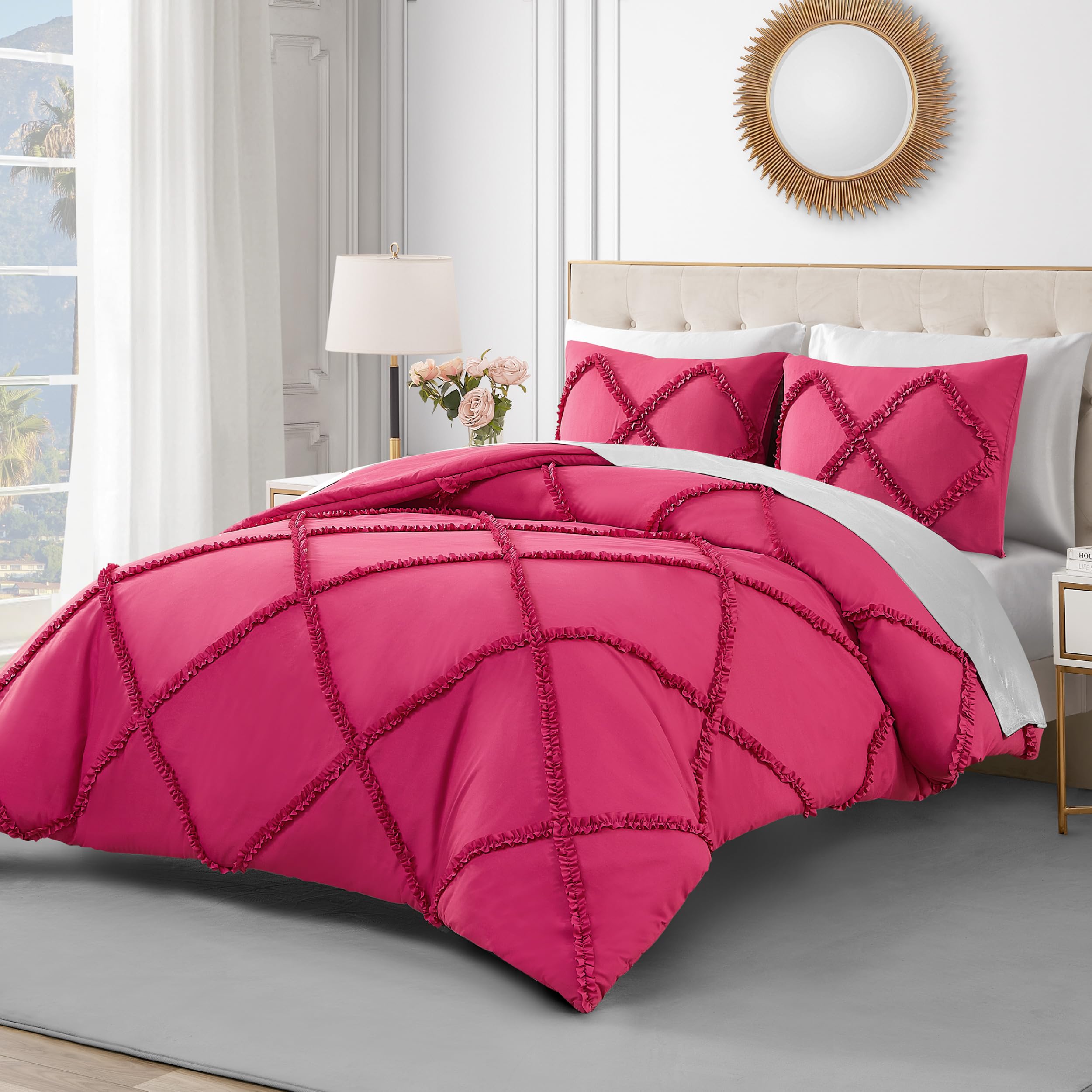 Juicy Couture Diamond Queen Comforter Set - Ruffle 3-Piece Machine Washable Reversible Bedding Comforter Set