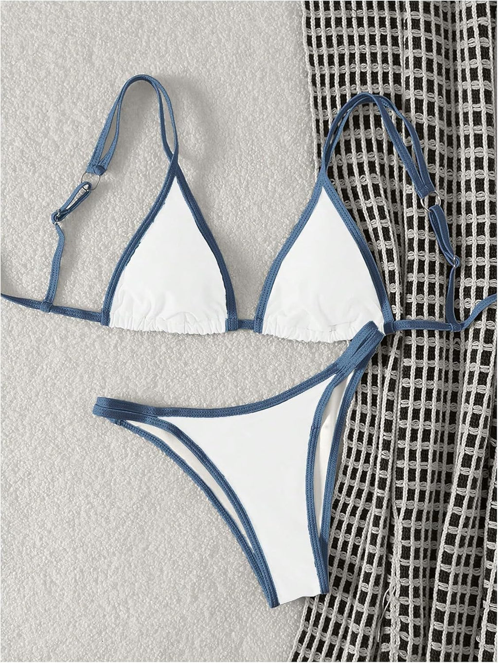 Women's Bathing Suit Contrast Binding Triangle Bikini Set 2 Piece Swimsuit