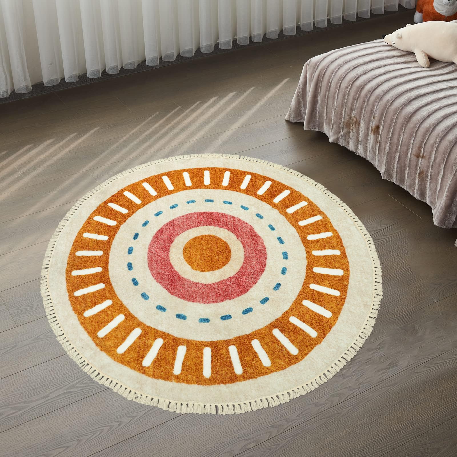 Orange Rainbow Boho Runner Rugs with Fringes, Sun Washable Hallway Runner Rug, Soft Non-Slip Area Rug