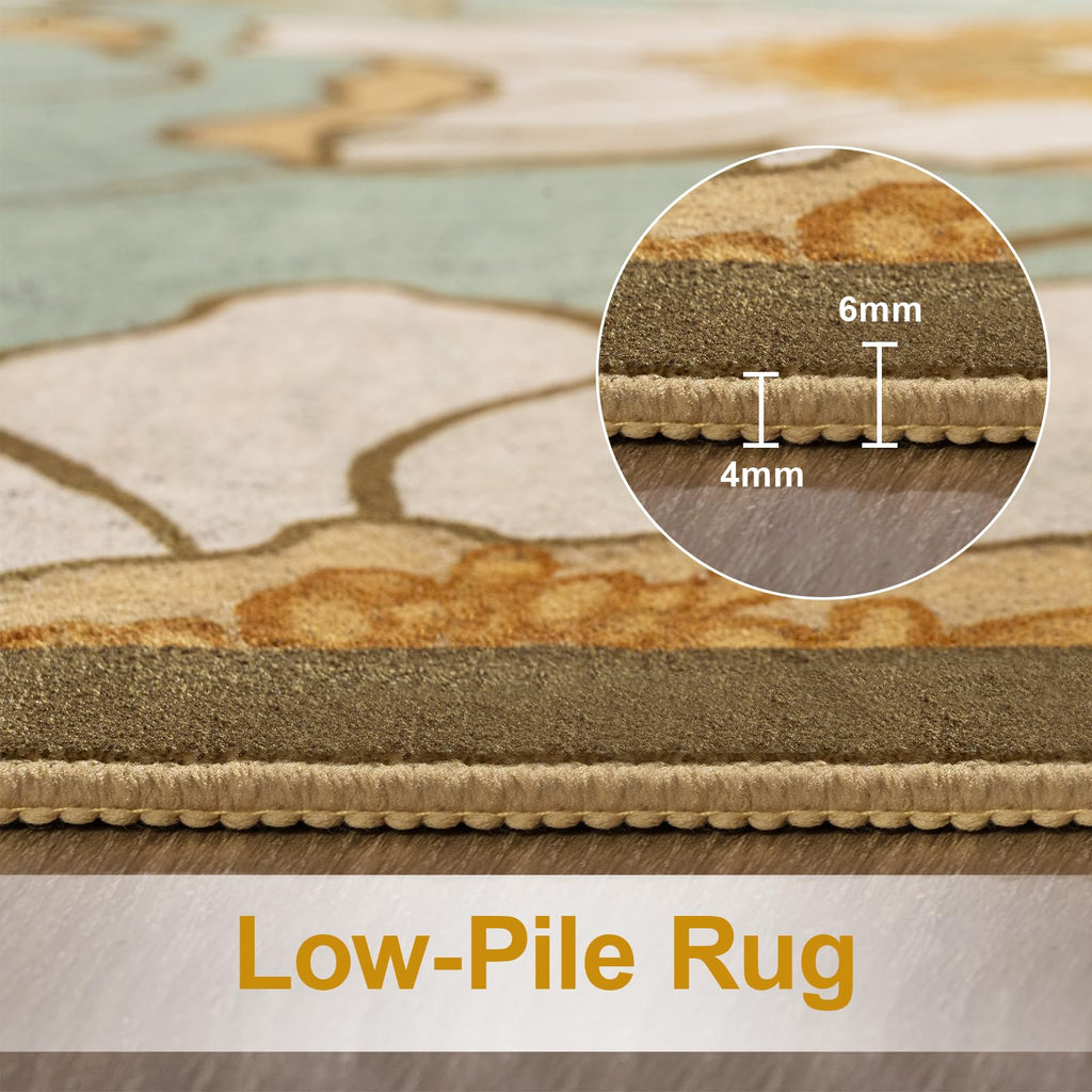 Faux Wool Boho Floral Area Rug Abstract Print Soft Carpet, TPR Non-Slip Backing, Machine Washable Low Pile Rug