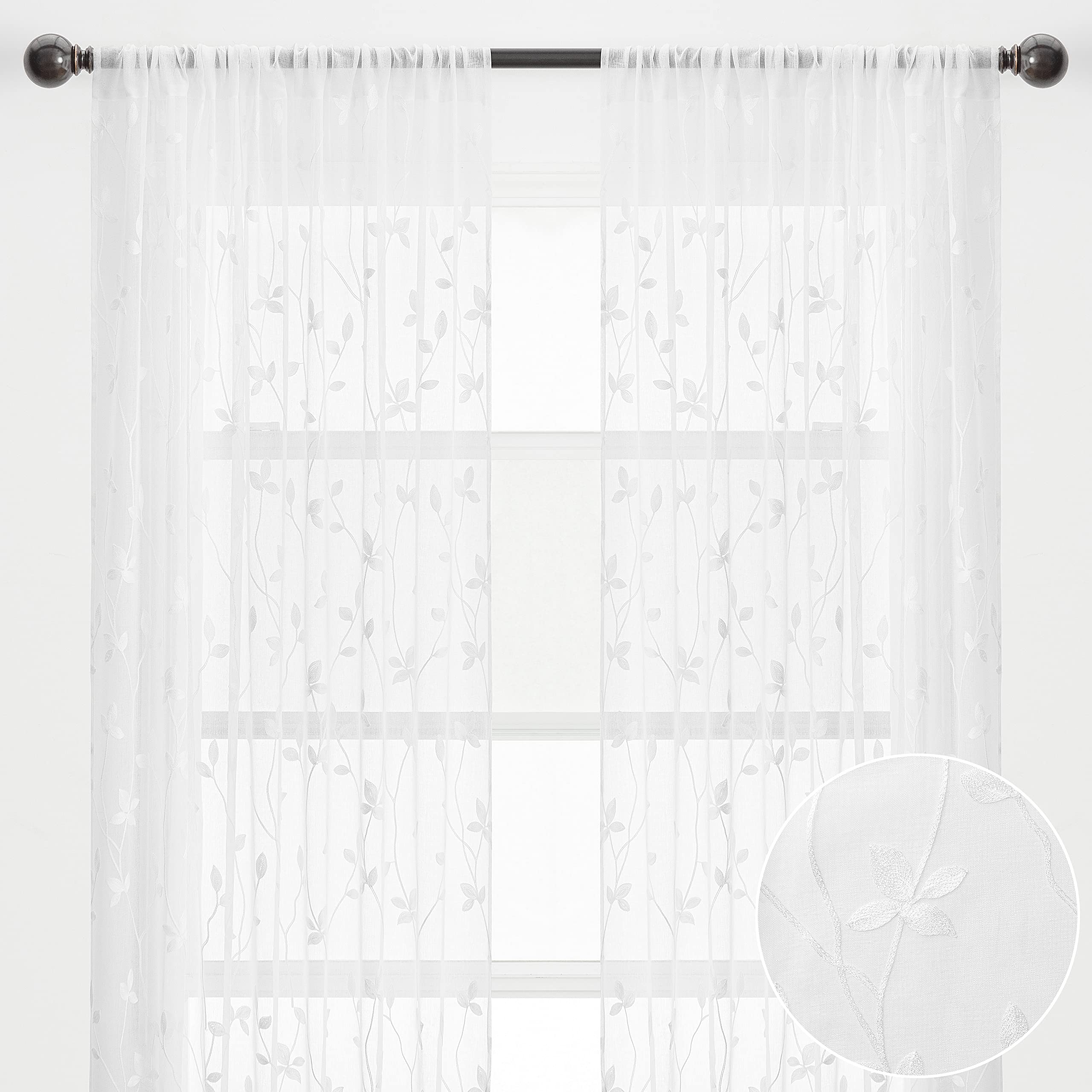 Embroidered Vine Curtains - Sheer Curtains