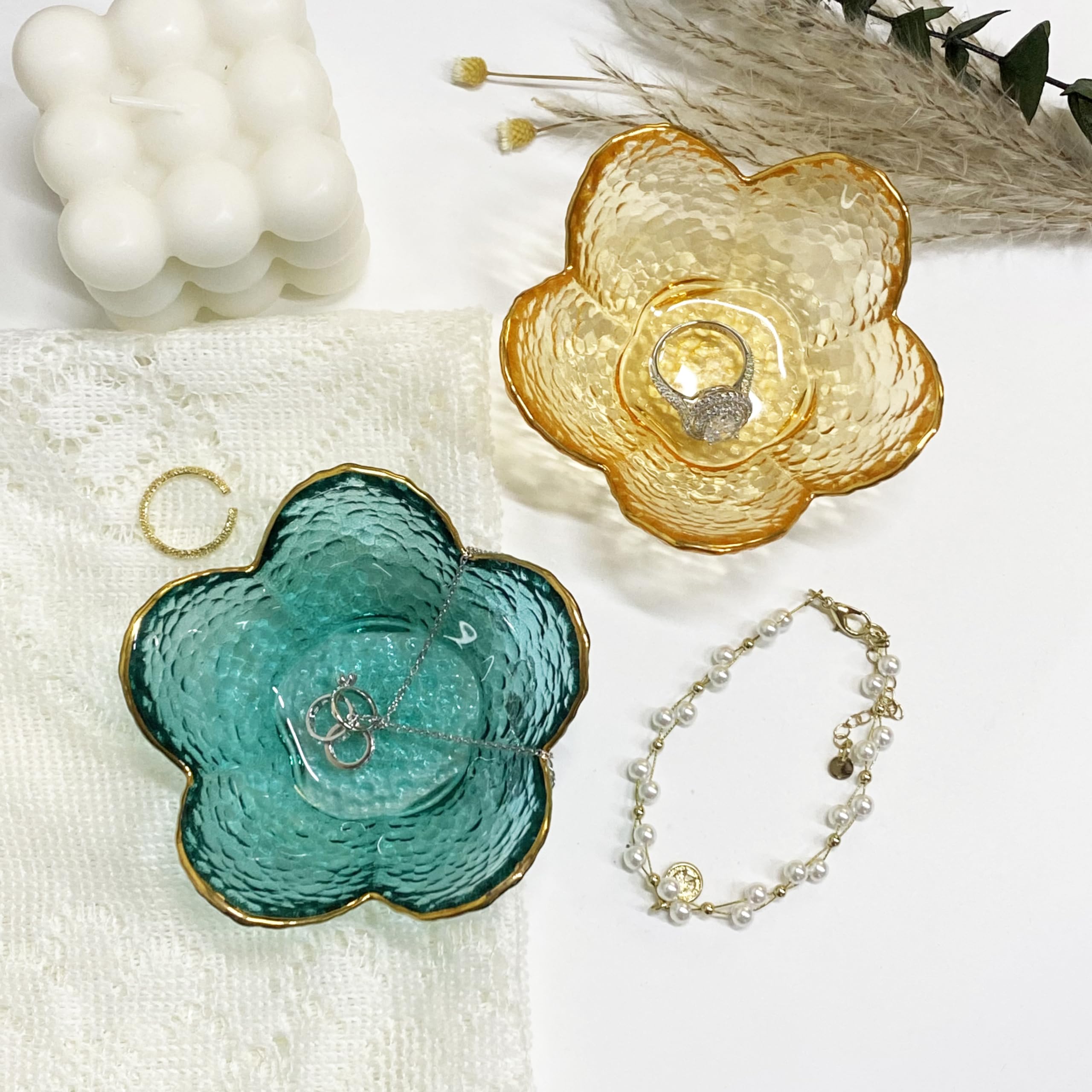 Flower Ring Dish Jewelry Tray, Decorative Glass Trinket Dish, Modern Accent Tray for Vanity Home Décor