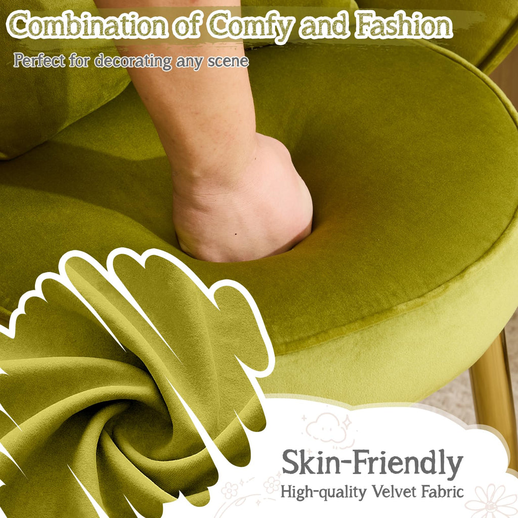 Cute, non-wheeled desk chair with backrest, fluffy cushion, cozy makeup chair with adjustable golden legs