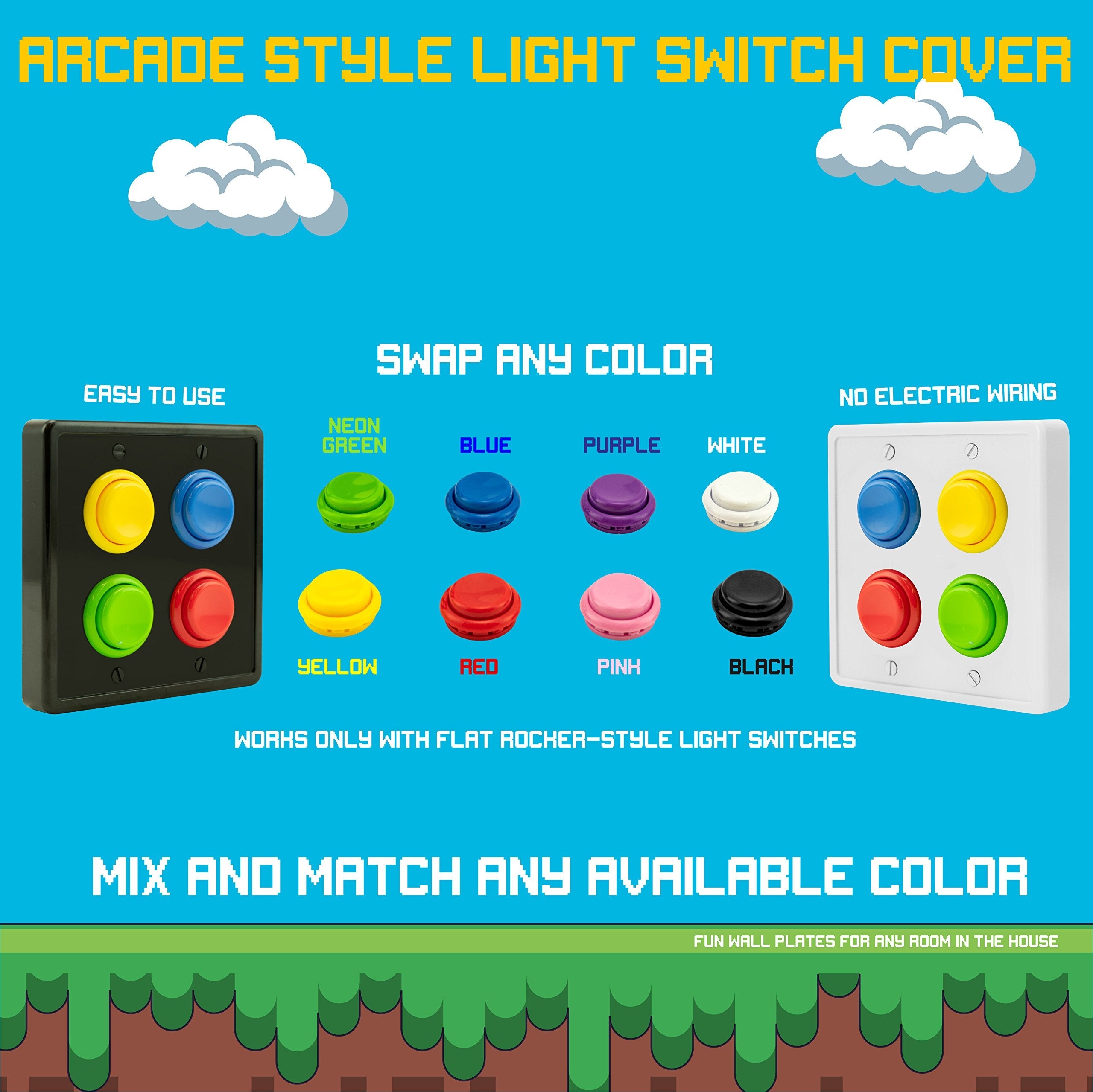 Faceplate Replacement Arcade Light Switch Plate Cover, Single Switch, 1-Gang Standard Size Rocker Wall Plate, Game Room Decorator, Kid Bedroom Wallplate