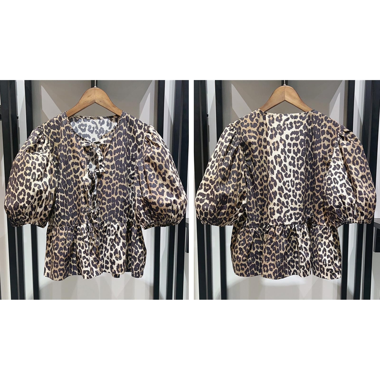 Tie Front Tops Womens Y2k Print Peplum Babydoll Top 3/4 Length Puff Sleeve Coquette Cute Going Out Tops