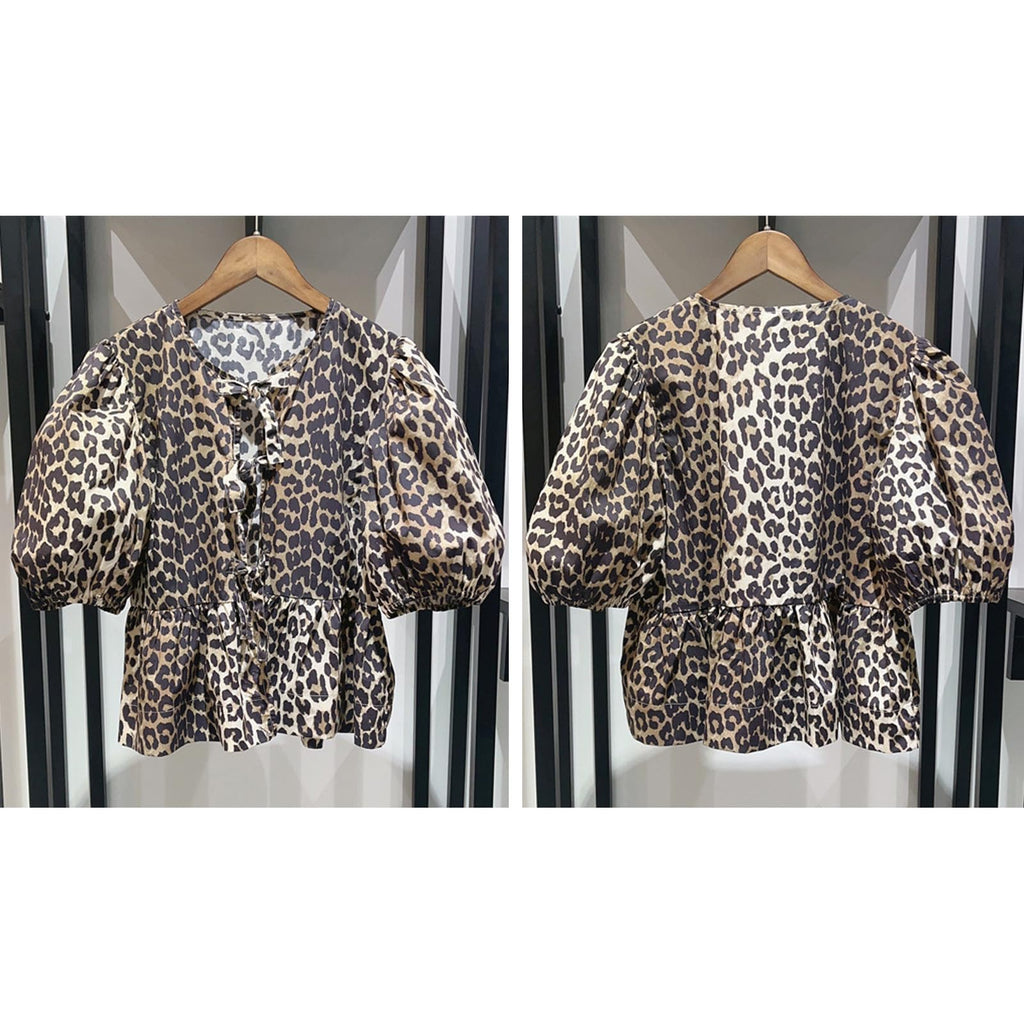 Tie Front Tops Womens Y2k Print Peplum Babydoll Top 3/4 Length Puff Sleeve Coquette Cute Going Out Tops