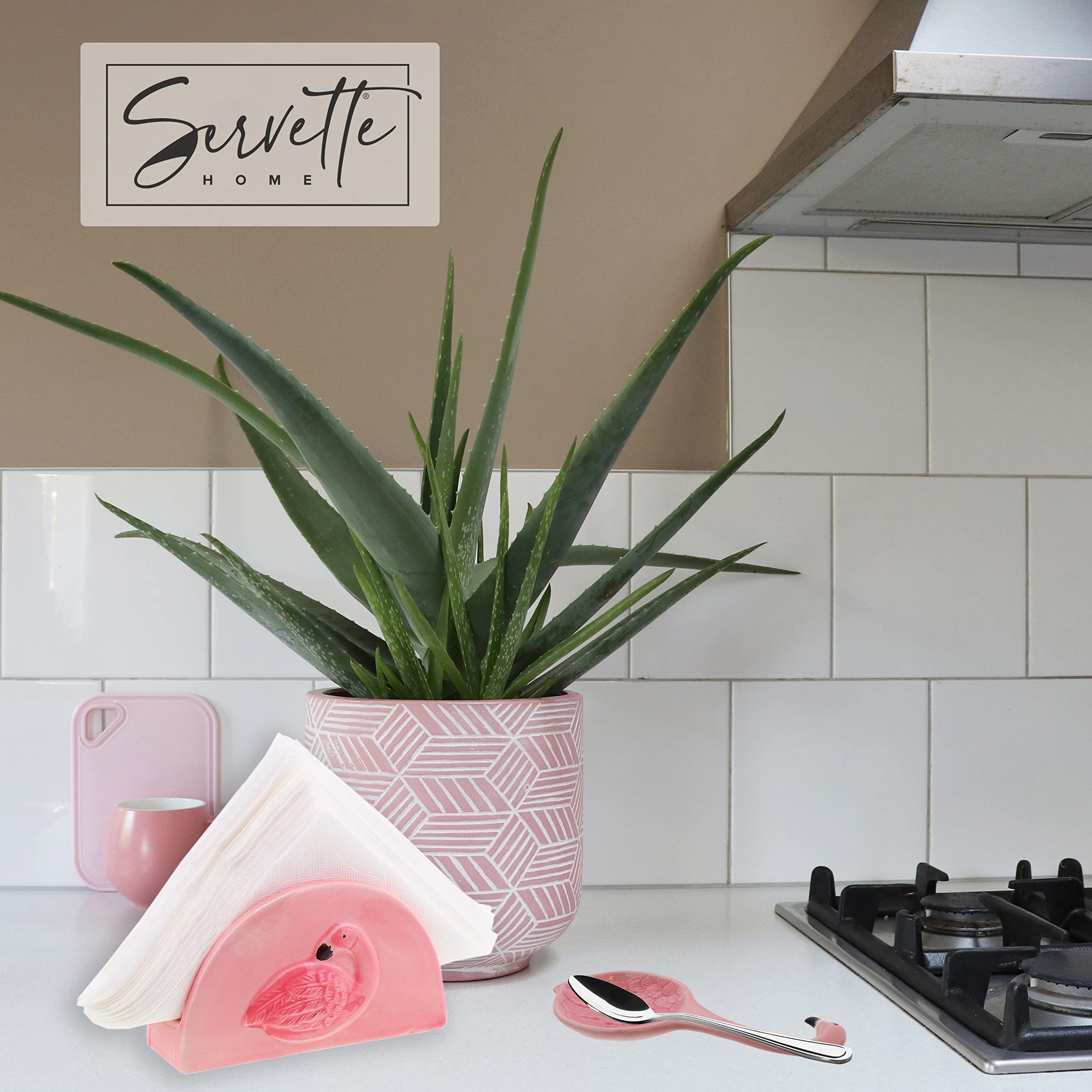 Pink Flamingo Spoon Rests for Kitchen - Set of 2