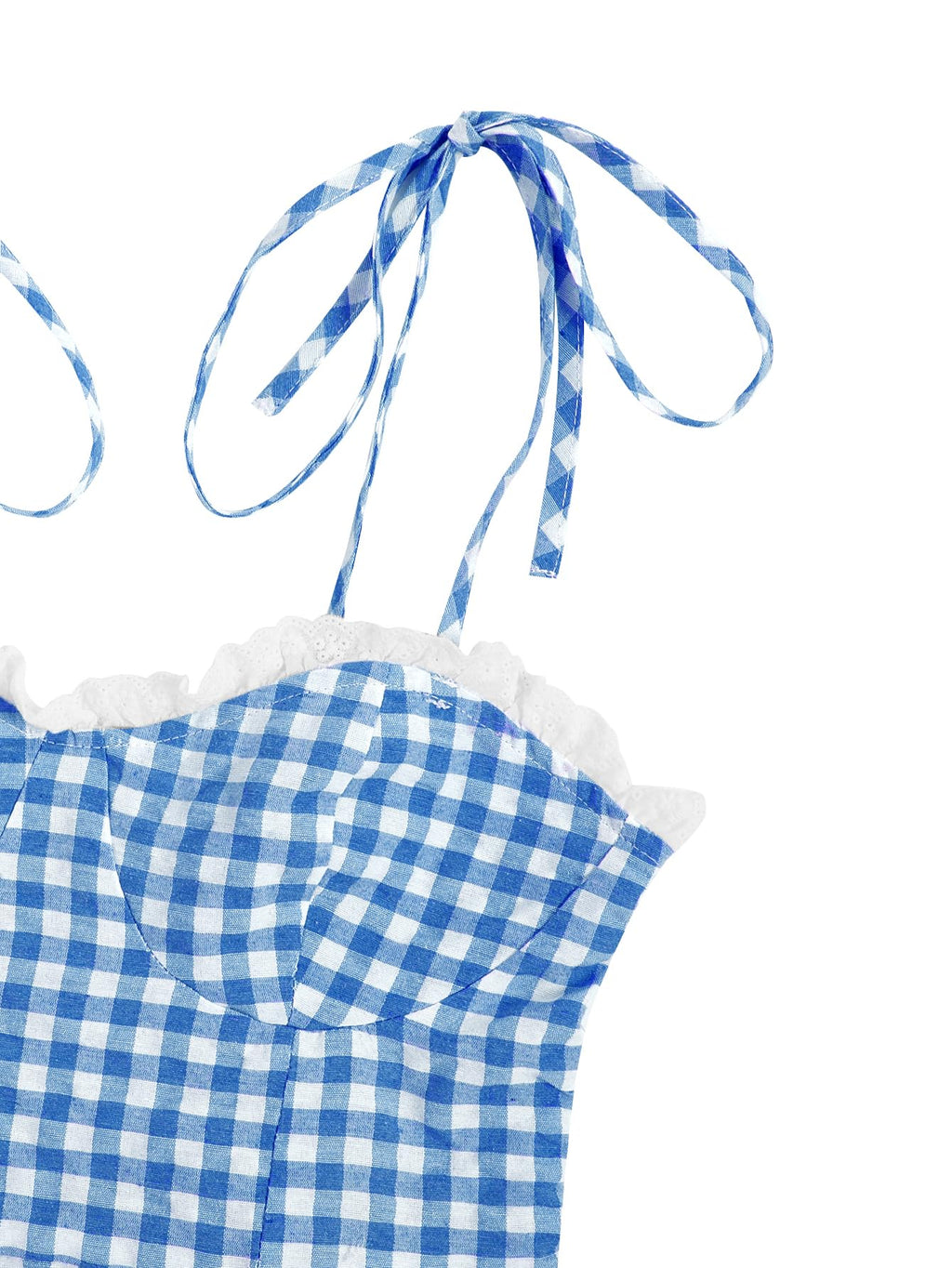 Women's Gingham Print tie Shoulder Sleeveless Ruffle Hem Cami Dress