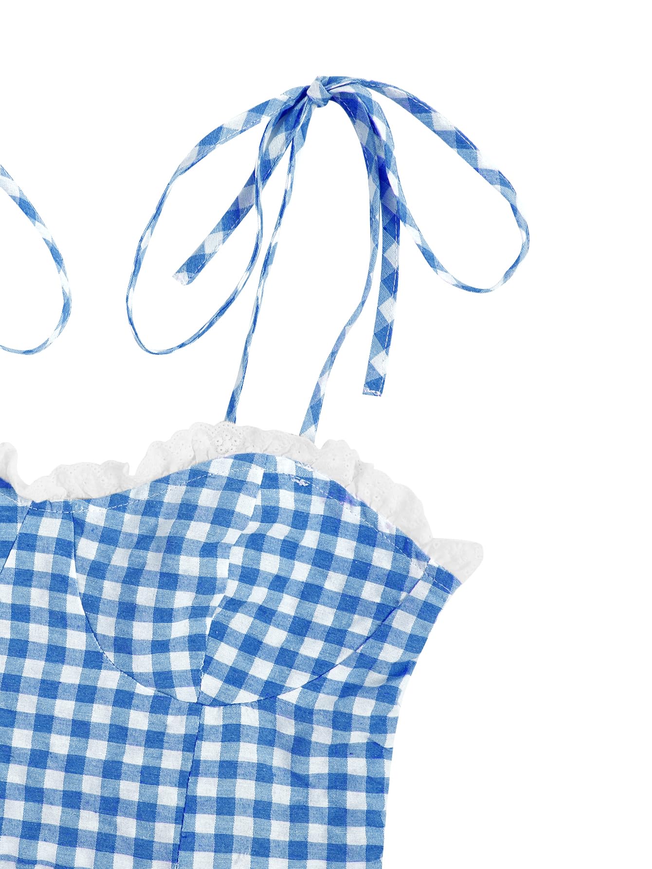 Women's Gingham Print tie Shoulder Sleeveless Ruffle Hem Cami Dress