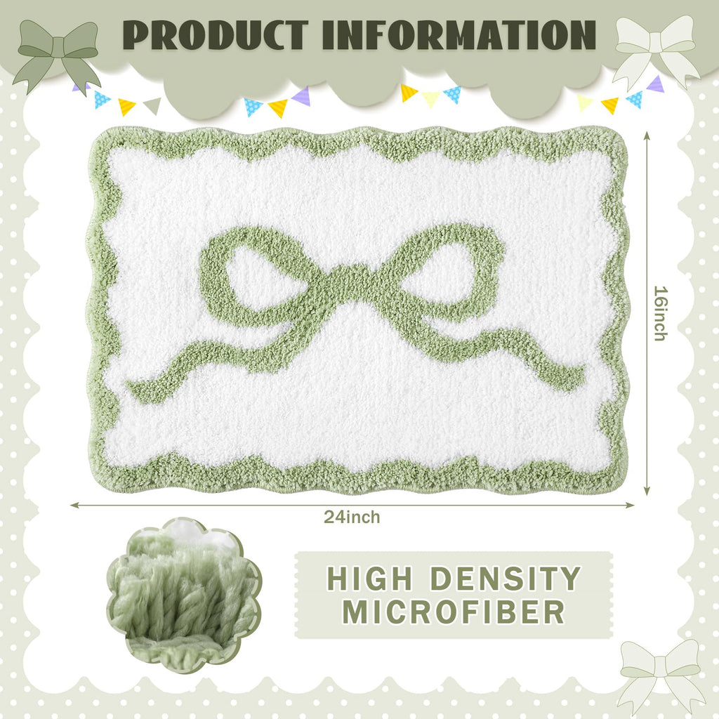 Scalloped Bow Bathroom Mat Non Slip Coquette Bow Rug Cute Aesthetic Scallop Carpet Preppy Room Decor Microfiber Absorbent Bath Rug for Bathroom Bathtub Shower Bedroom(Black,16" X 24")