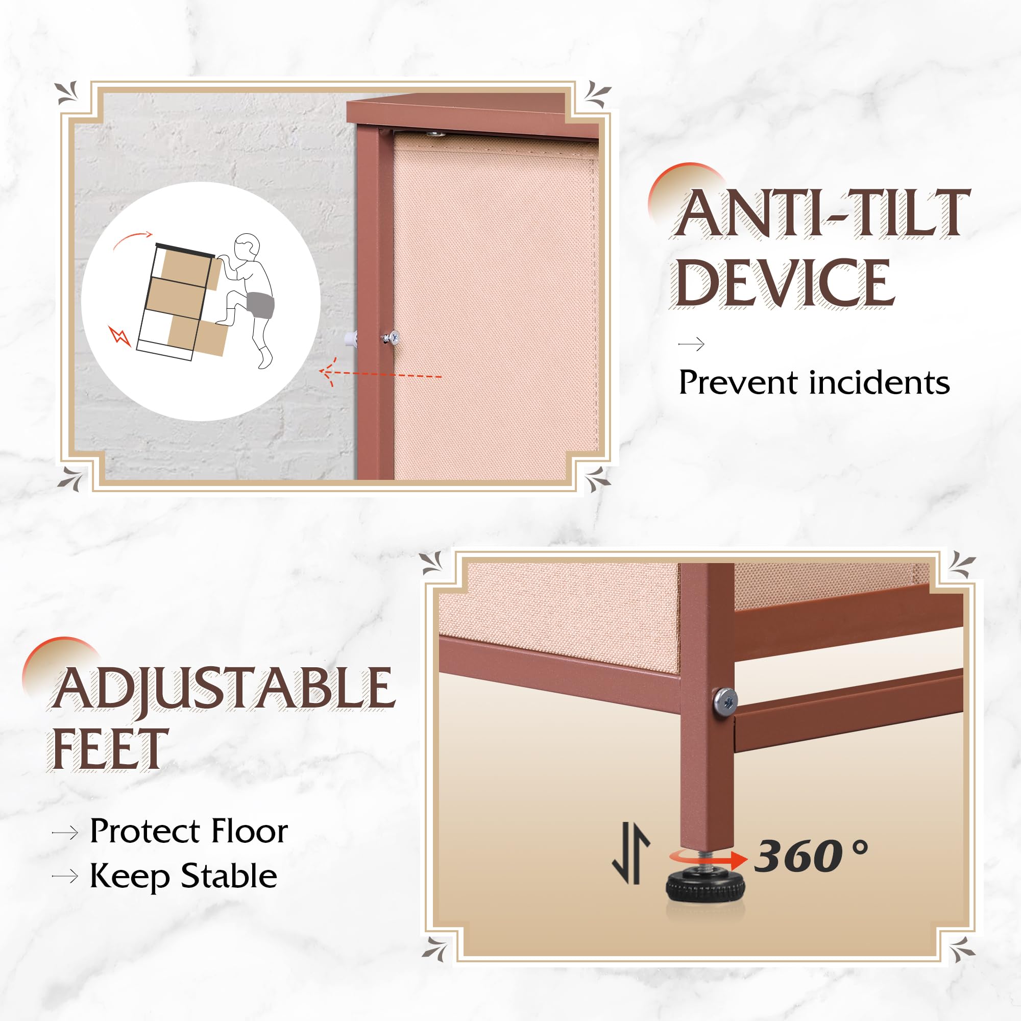 Drawer Fabric 9 Dresser â€?Tall Storage Tower with Bins, Steel Frame, and Wood Top