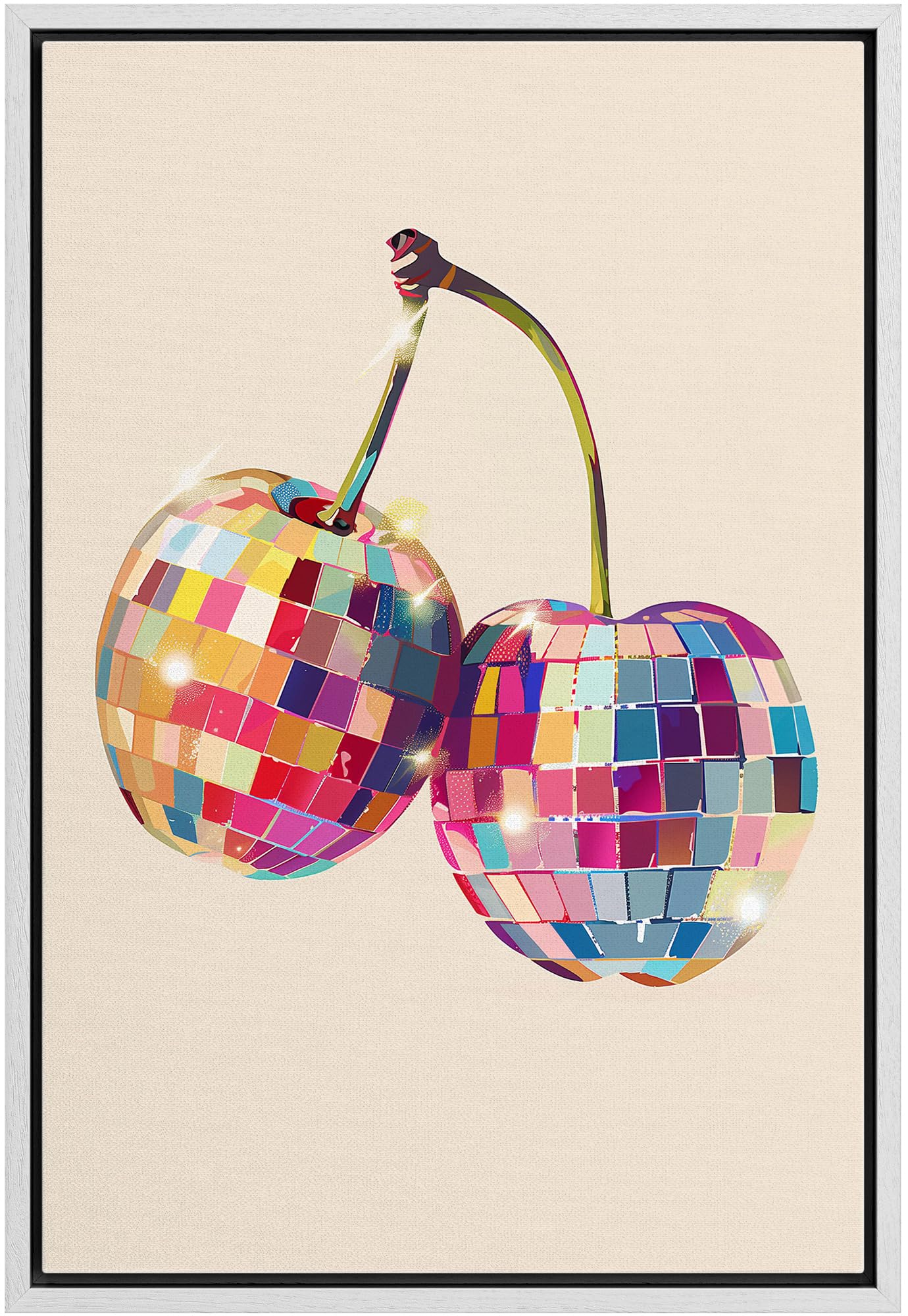 Framed Multicolored Disco Ball Canvas Print â€?Preppy Wall Art for Living Room, Bedroom, or Office