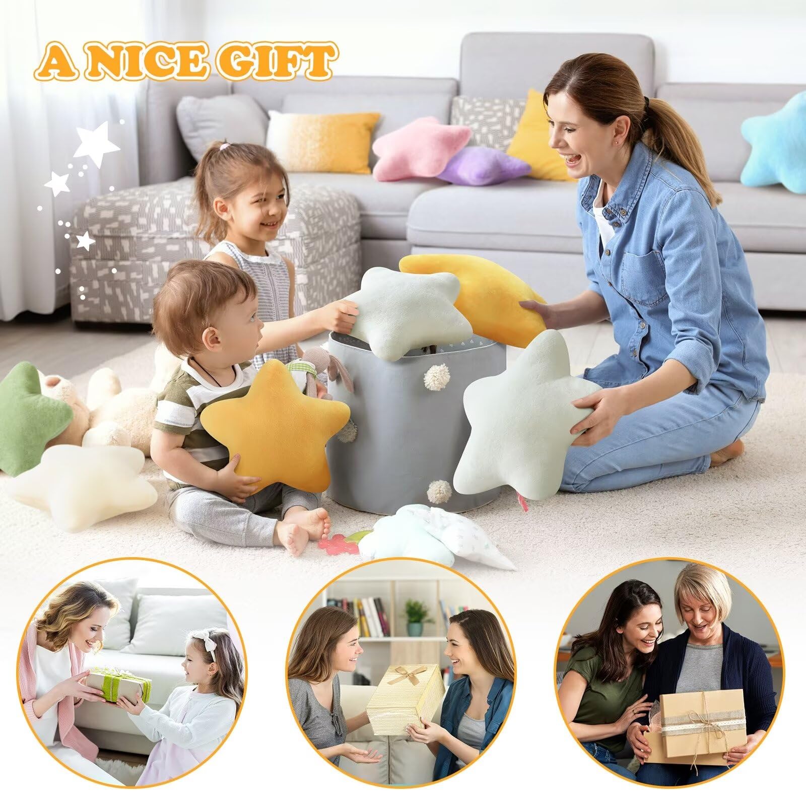 Star Pillow Plush Throw Cushion - Cute Aesthetic 3D Decorative Room Decor for Bedroom, Office, Sofa, Chair 2Pcs