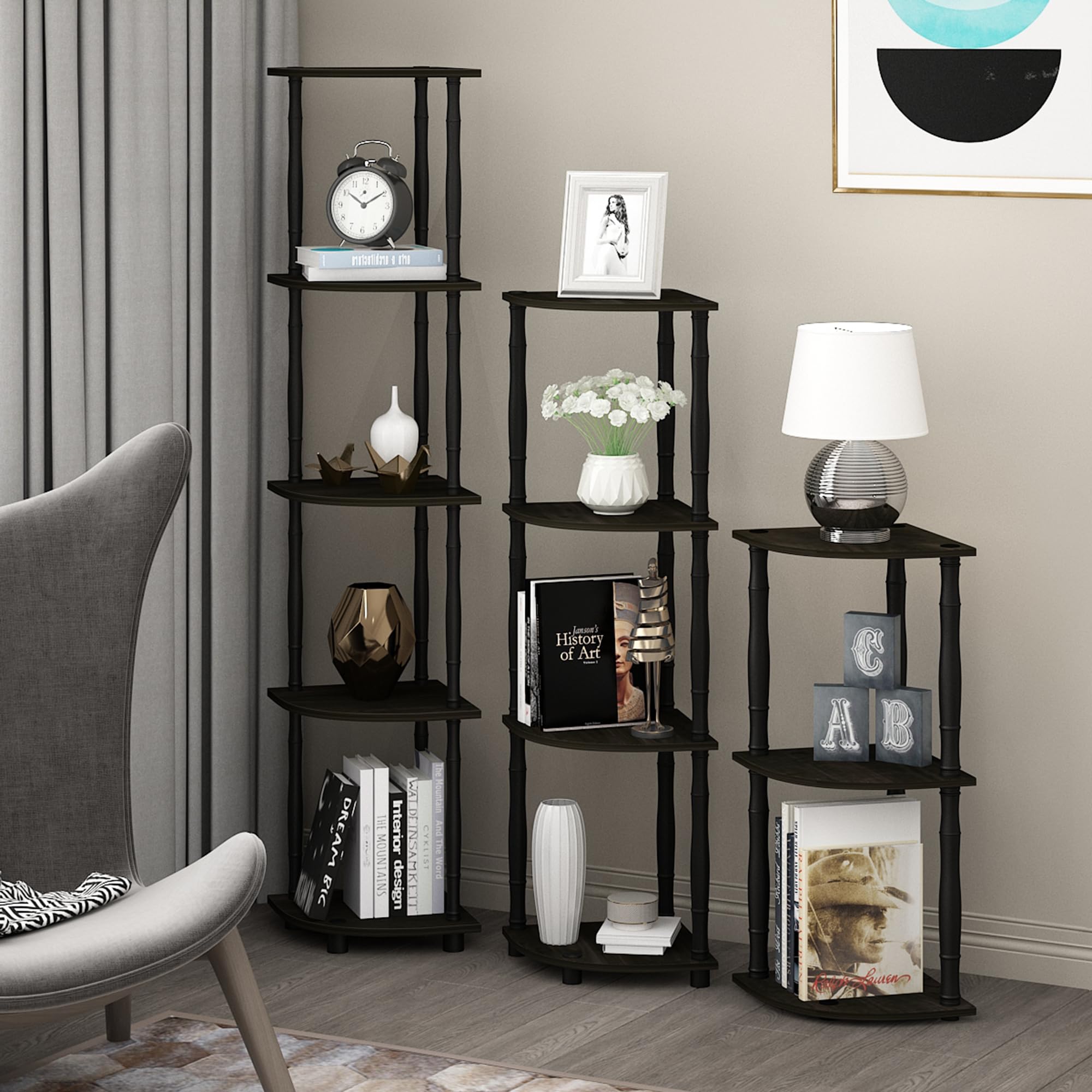 Three-Tier Round Tube Reversible Corner Display Rack Multipurpose Shelving Unit