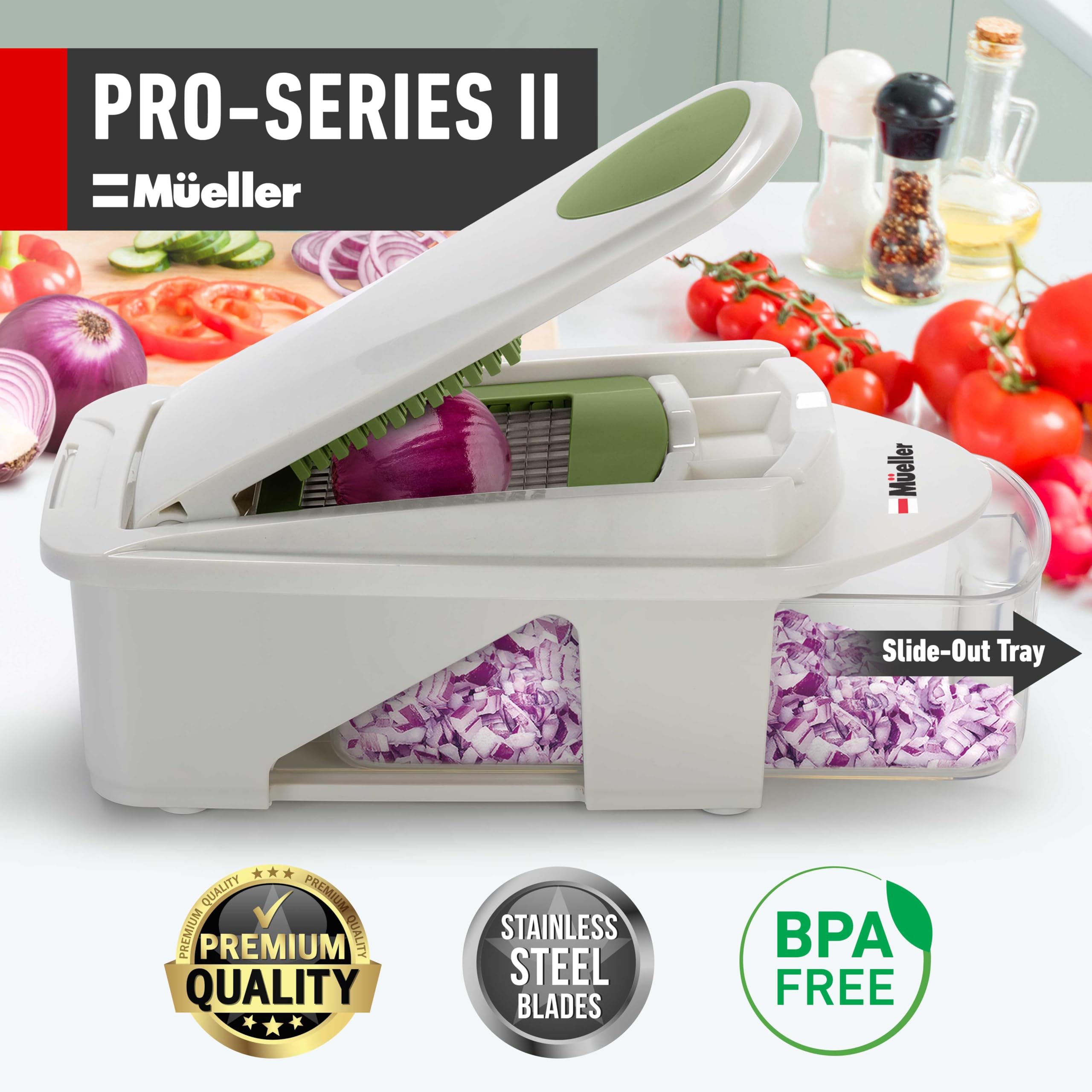 Mueller Pro-Series All-in-One, Mandoline Slicer for Kitchen, Food Chopper, Cucumber Slicer and Spiralizer, Cutter, Dicer, Grater, Kitchen Essentials