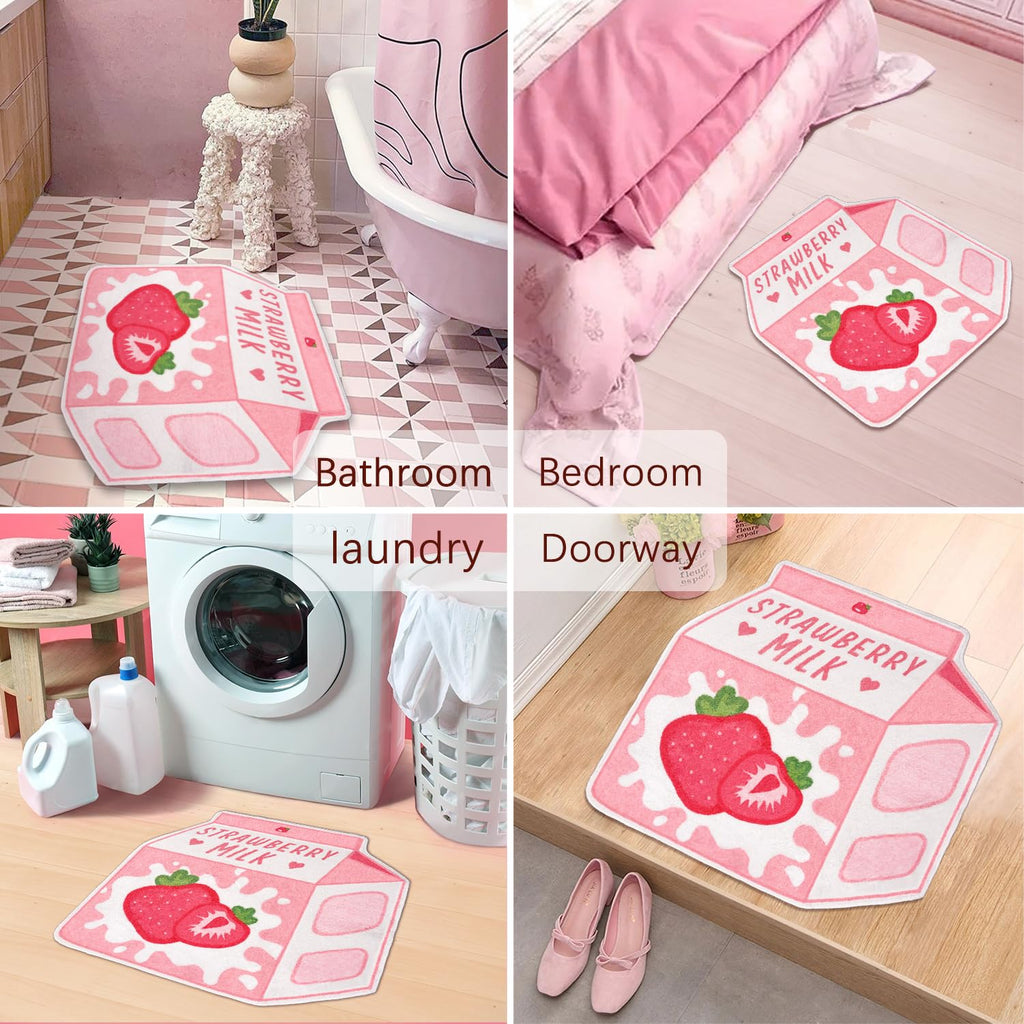 Cute Fruit Milk Rug Non-Slip Soft Washable Funny Irregular Shaped Bath Mat for Bathroom, Bedroom Living Room, 25.6"x27.5"
