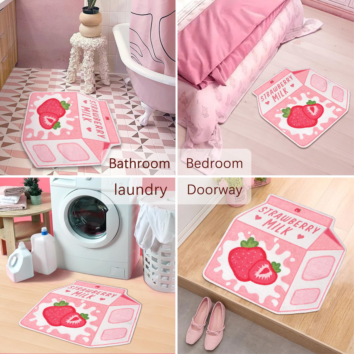 Cute Fruit Milk Rug Non-Slip Soft Washable Funny Irregular Shaped Bath Mat for Bathroom, Bedroom Living Room, 25.6"x27.5"