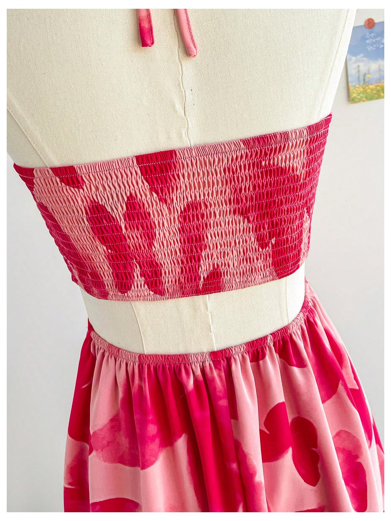 Women's Floral Halter Neck Vacation Dress Sleeveless Cut Out Boho Cami Dress