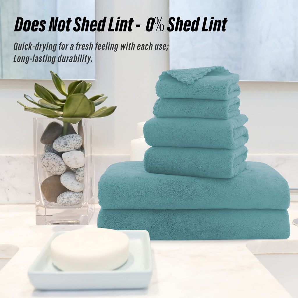 Ultra Soft Towel Set - Quick Drying - 2 Bath Towels 2 Hand Towels 2 Washcloths - Microfiber Coral Velvet Highly Absorbent Towel (6 Pcs)