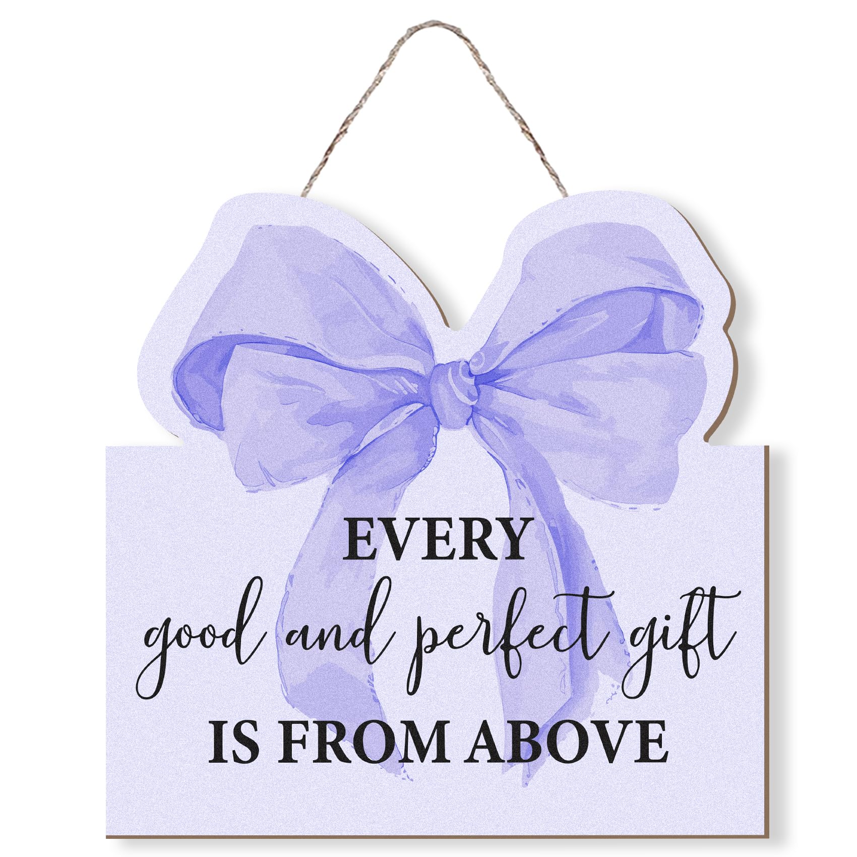 Preppy Pink Bow Front Porch Door Decor, Scripture Wall Hanging Decor - Every Good and Perfect is from Above, 12x12 Inch