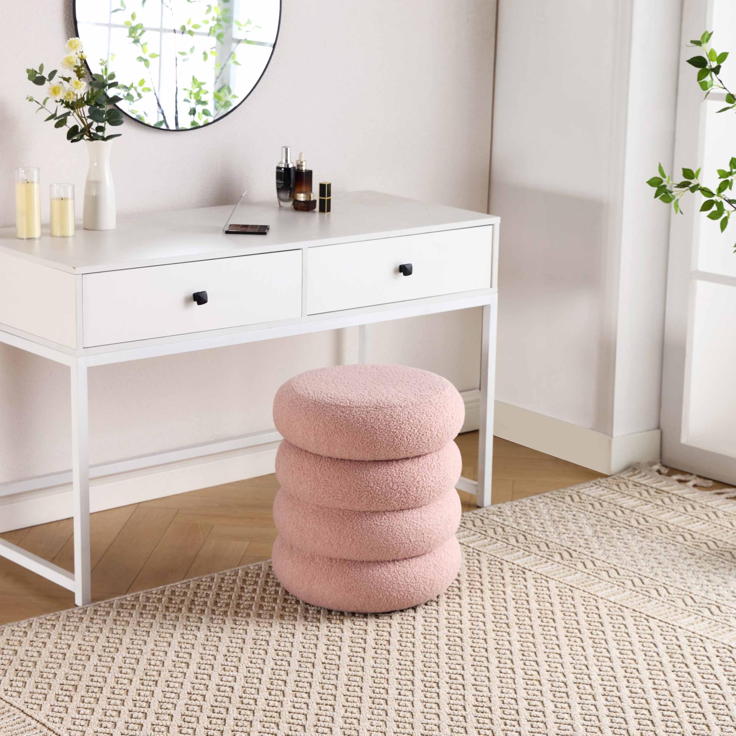 Storage Ottoman Round, Ottoman with Storage, Sherpa Ottoman Storage, (18 Inches x 16 Inches) Set of 2