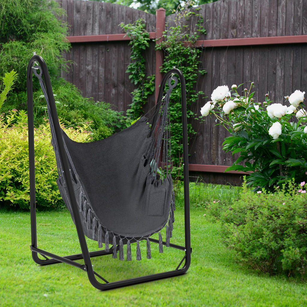 Hammock Chair with Stand,Heavy-Duty Hanging Chair with Stand for Indoor Outdoor, Sturdy Swing Chair Stand Max Load 350 pounds (Hammock Chair Included)